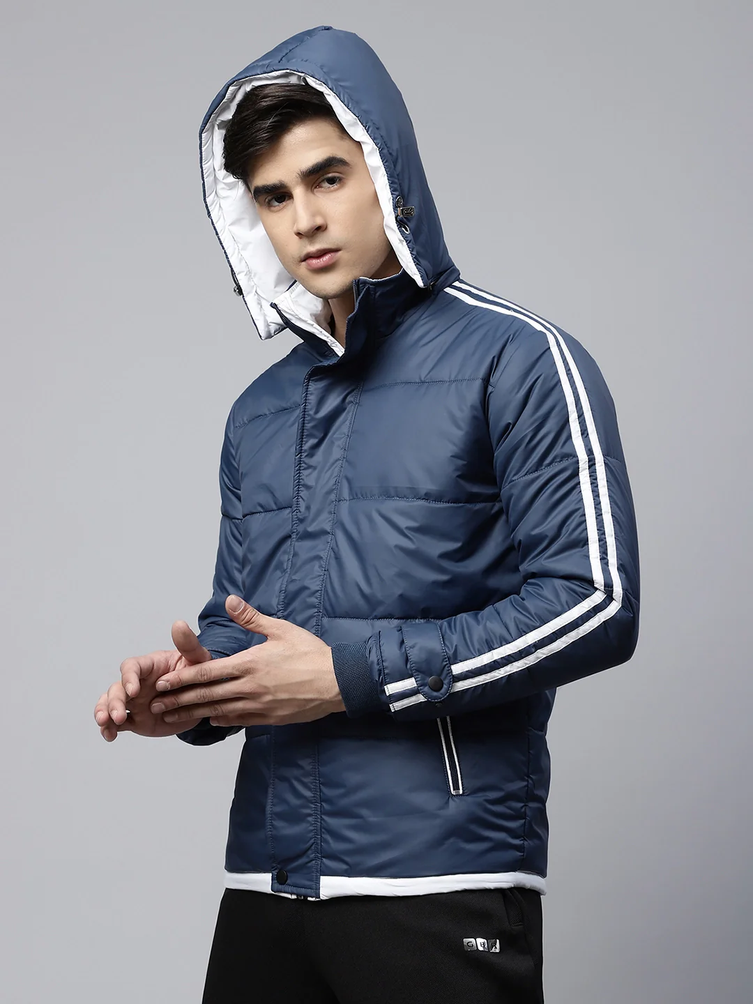 Navy Blue Detachable Hood Puffer Jacket - Image 4
