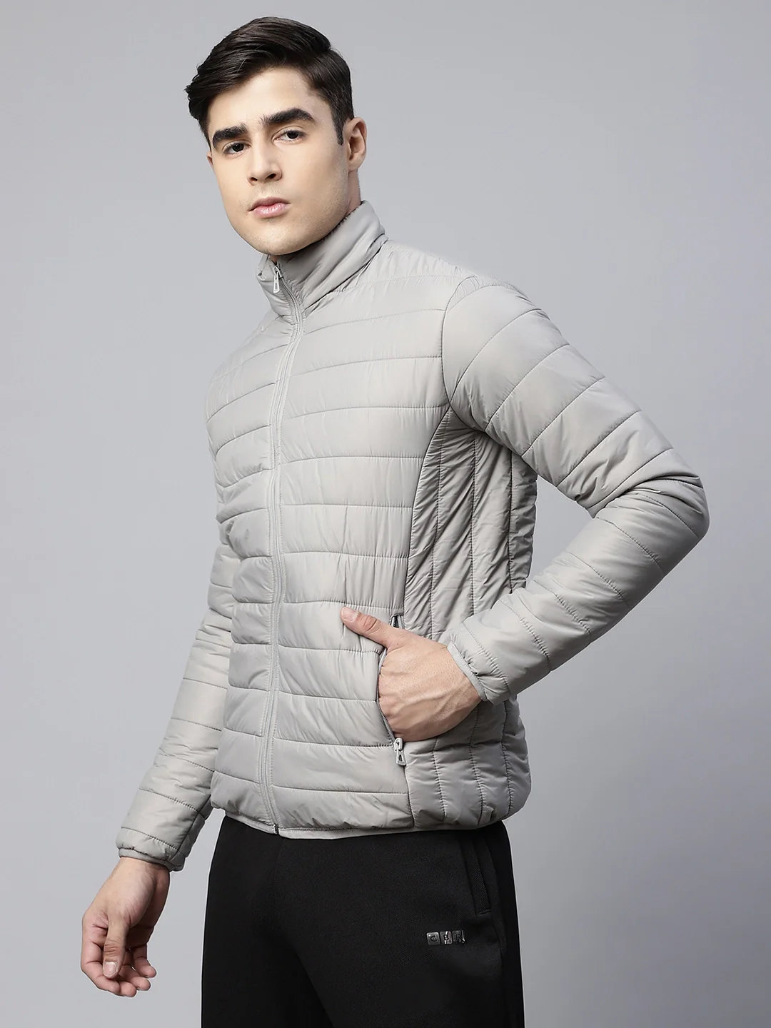 Mens Light Grey Windproof Puffer Jacket - Image 4