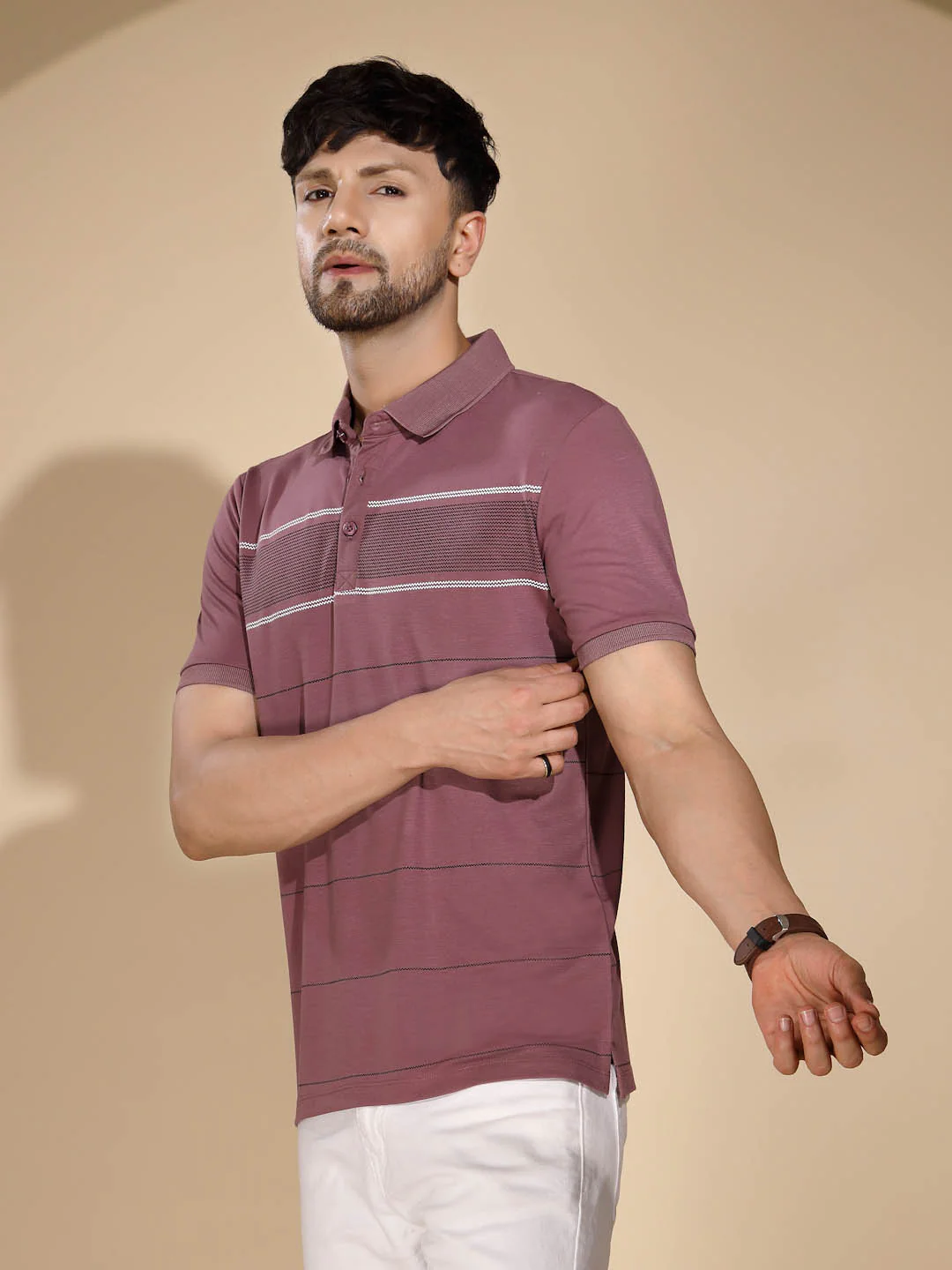 Mens Lavender Round Nack Printed T-Shirt - Image 2