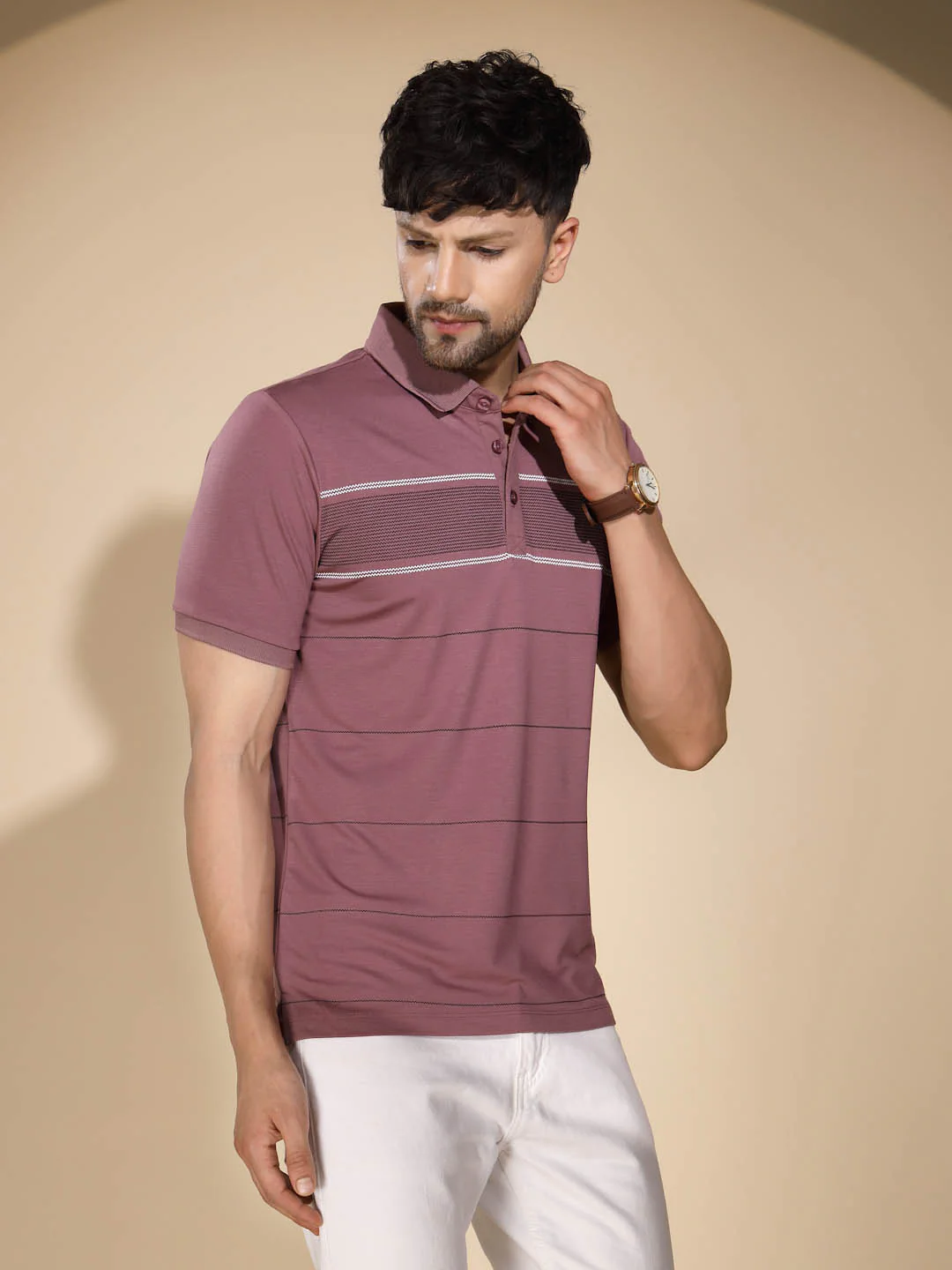 Mens Lavender Round Nack Printed T-Shirt - Image 3