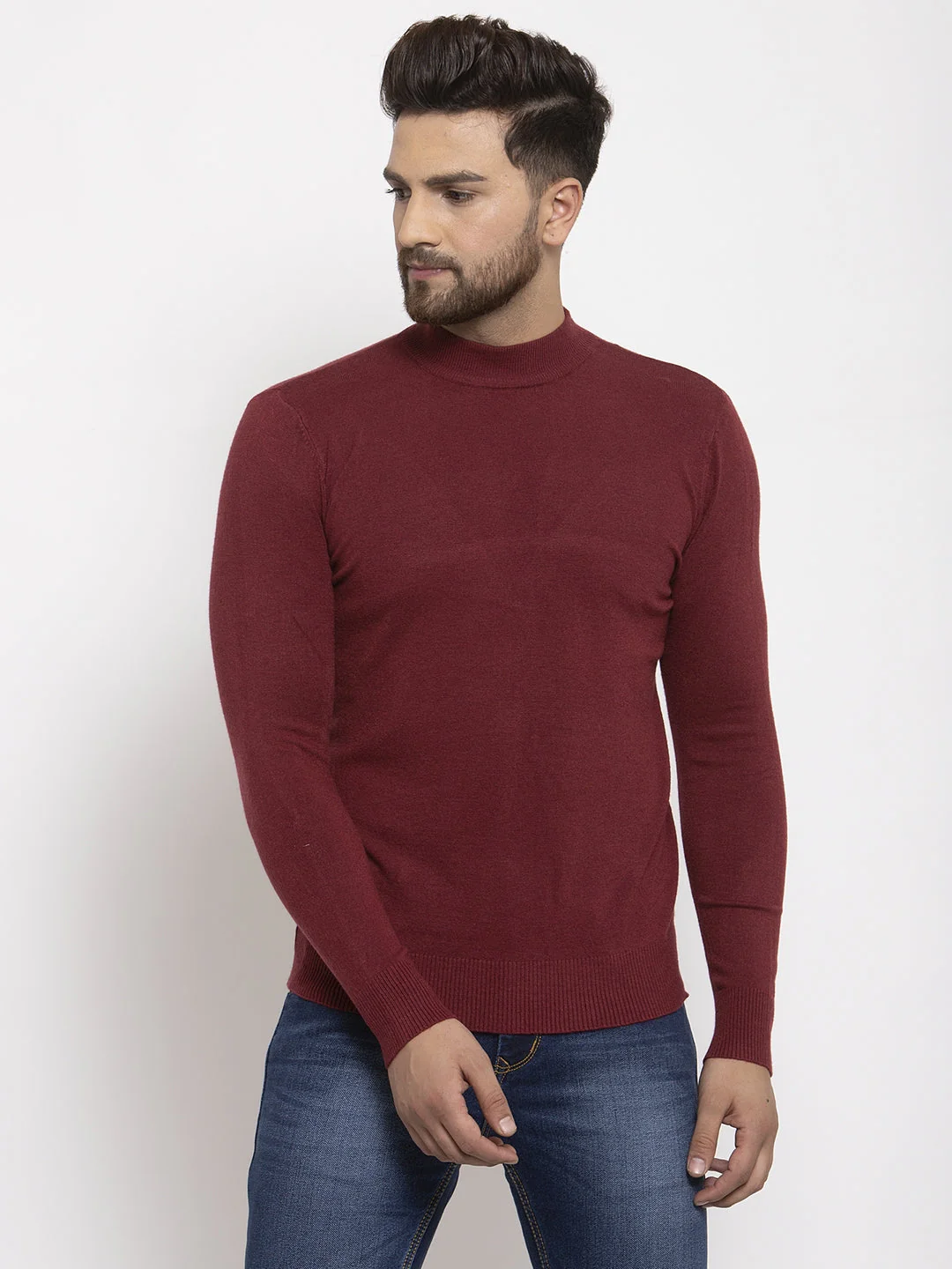 Maroon Solid Turtle Neck Pullover