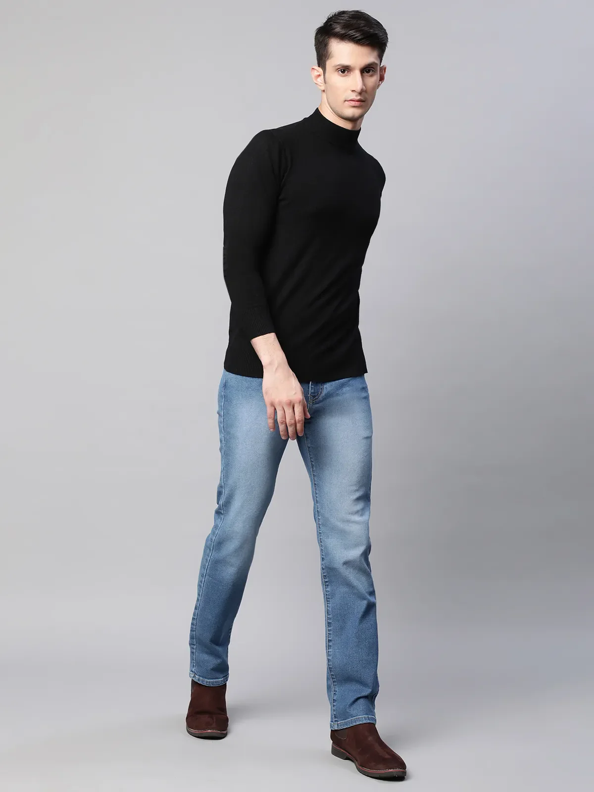 s Mid Blue Straight Fit Stone Wash 5-Pocket Jeans - Image 3