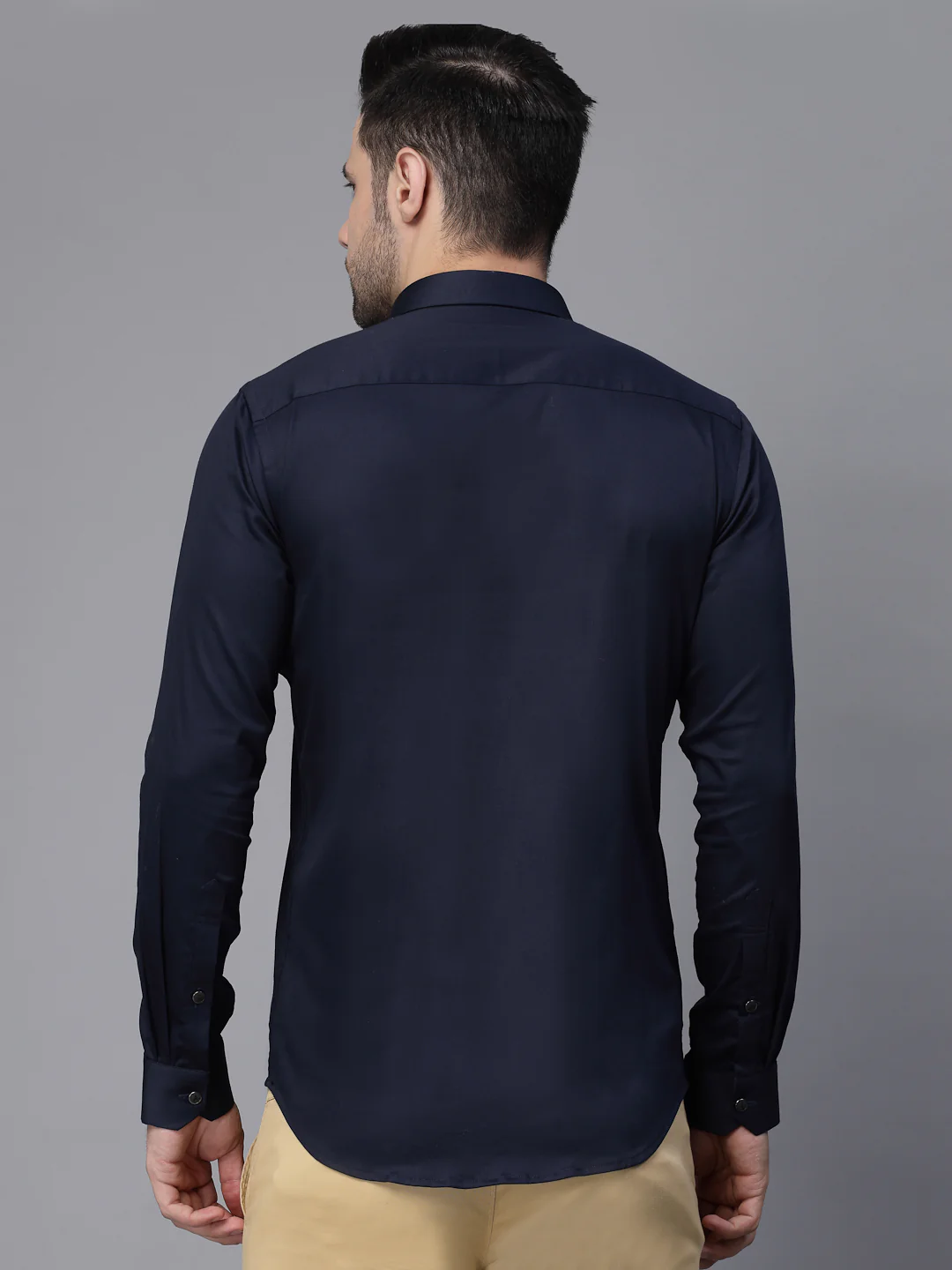 Mens Navy Blue Collar Neck Solid Shirt - Image 5