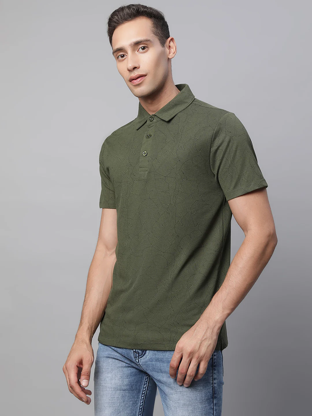 Mens Olive Collar Neck Printed T-Shirt - Image 8