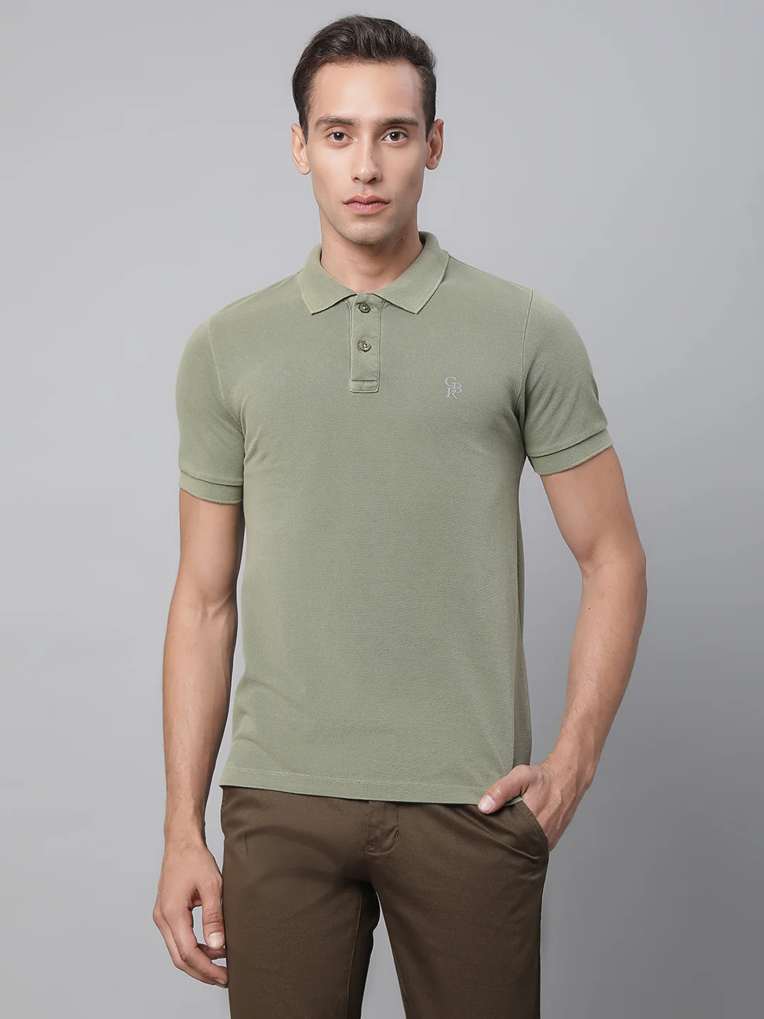 Olive Solid Slim Fit T-Shirt - Image 3