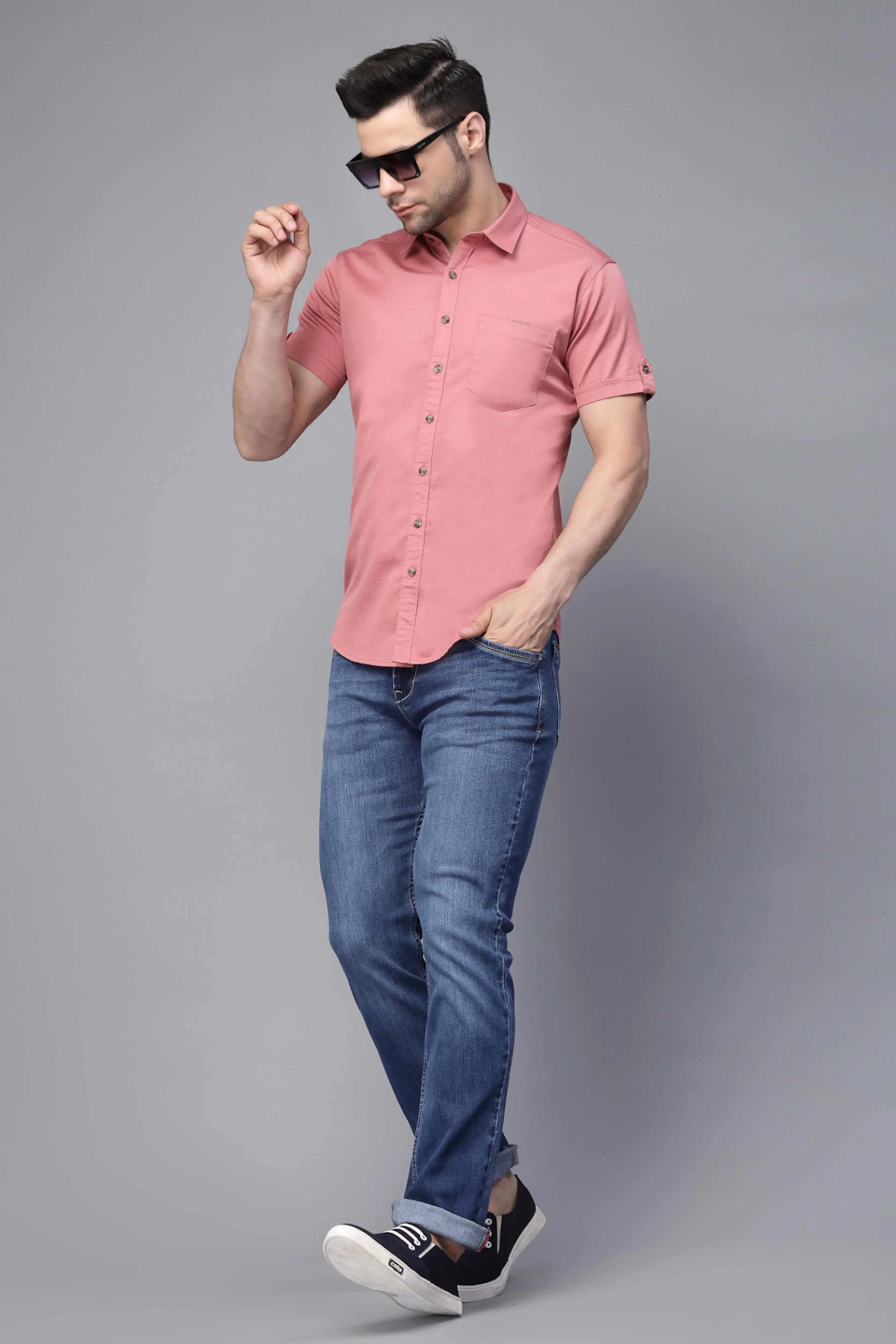 Mens Onion Collar Neck Solid Shirt - Image 4