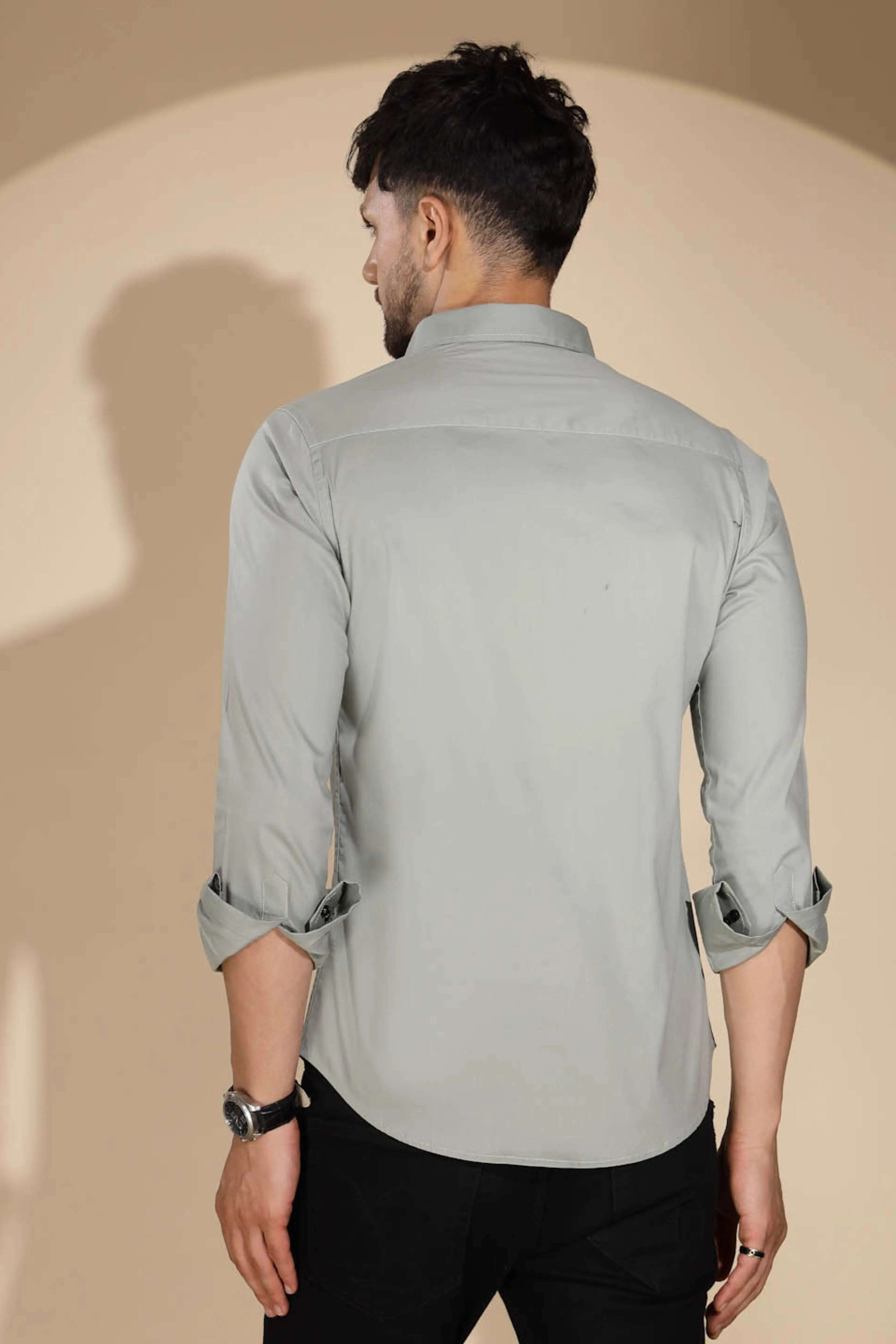 Mens Pista Green Collar Neck Solid Shirt - Image 2