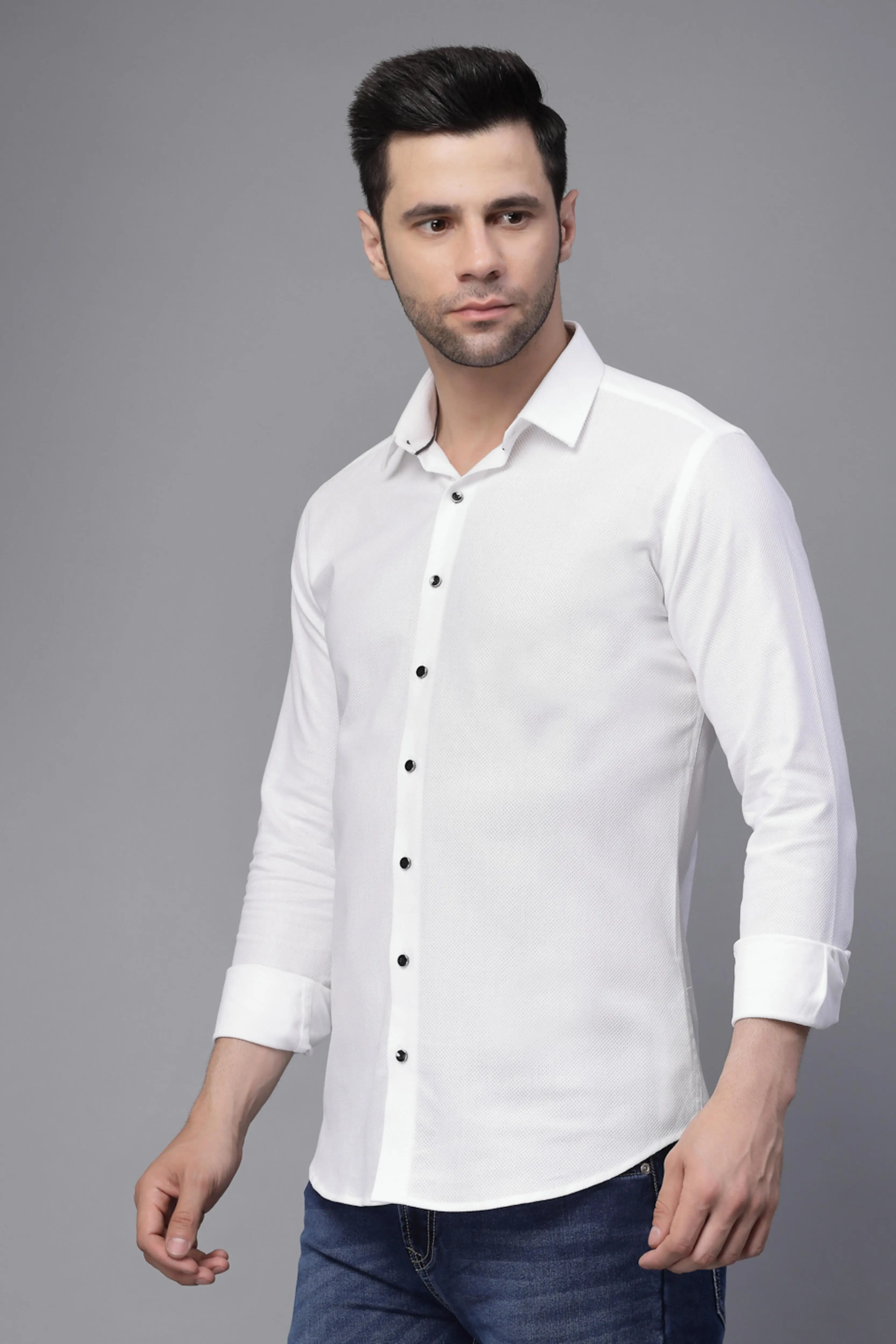 s White Full Sleeve Collar Neck Solid Shirt - Image 2