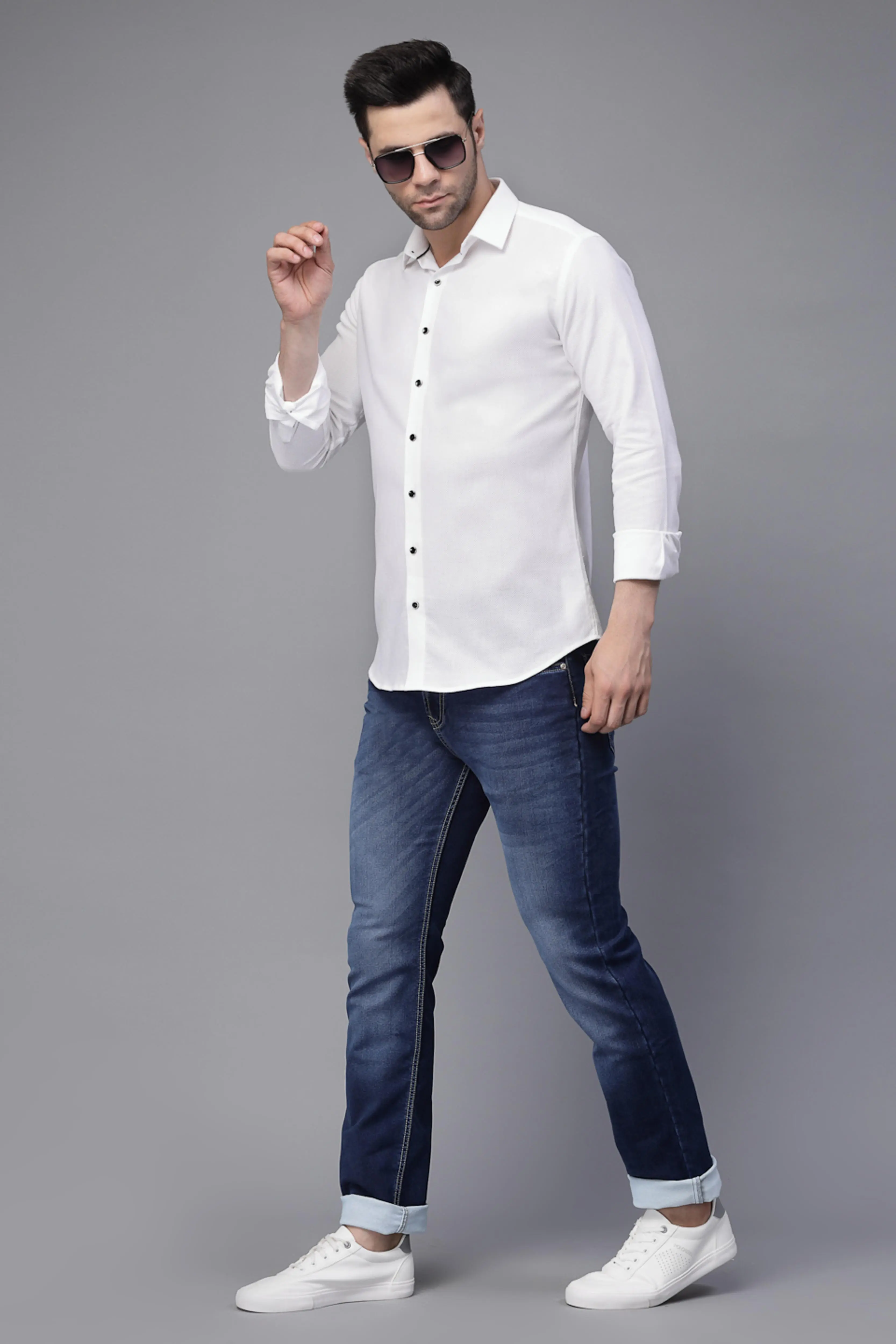 s White Full Sleeve Collar Neck Solid Shirt - Image 6