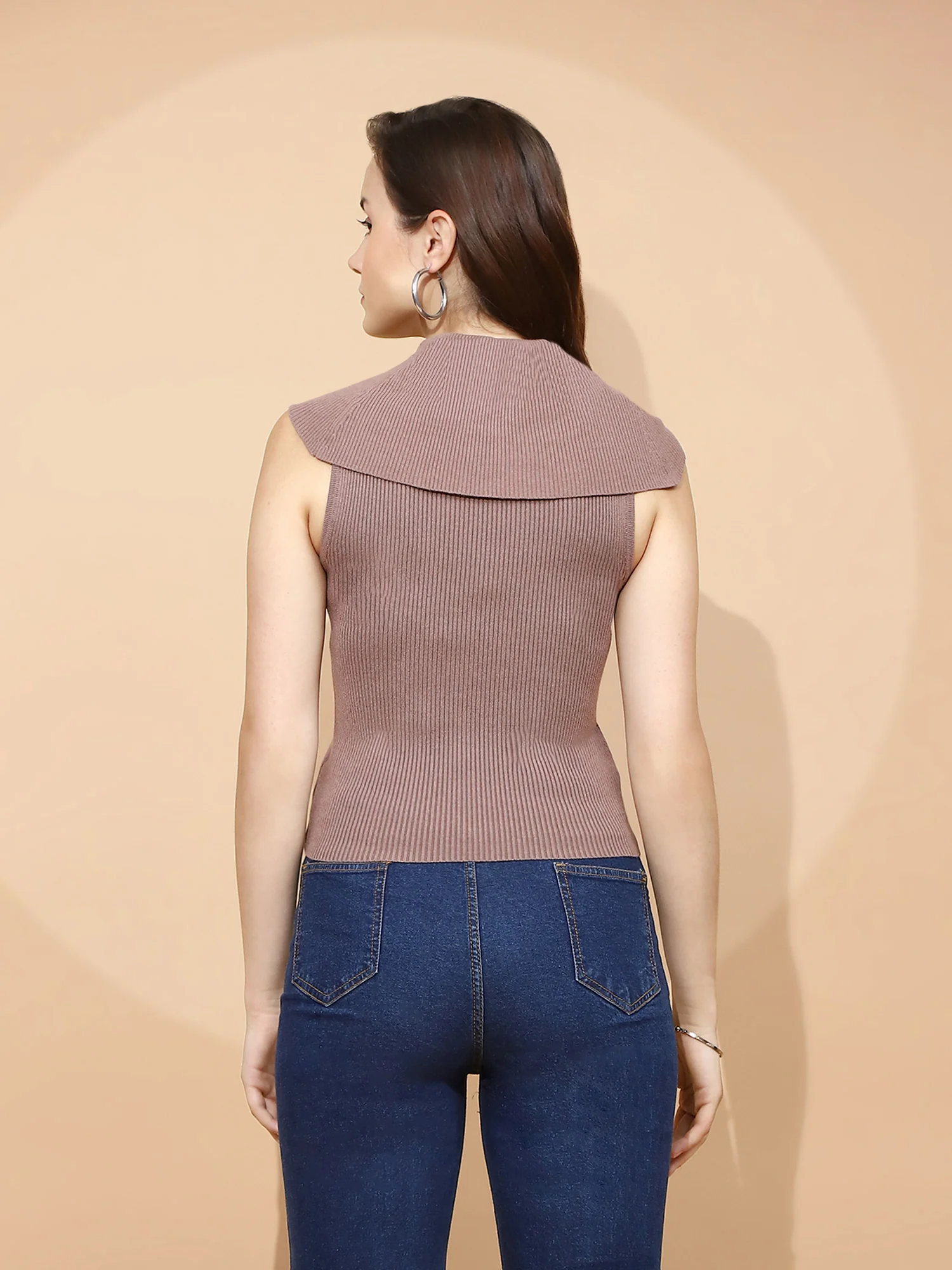 Mocha Ribbed Knit Top - Image 4