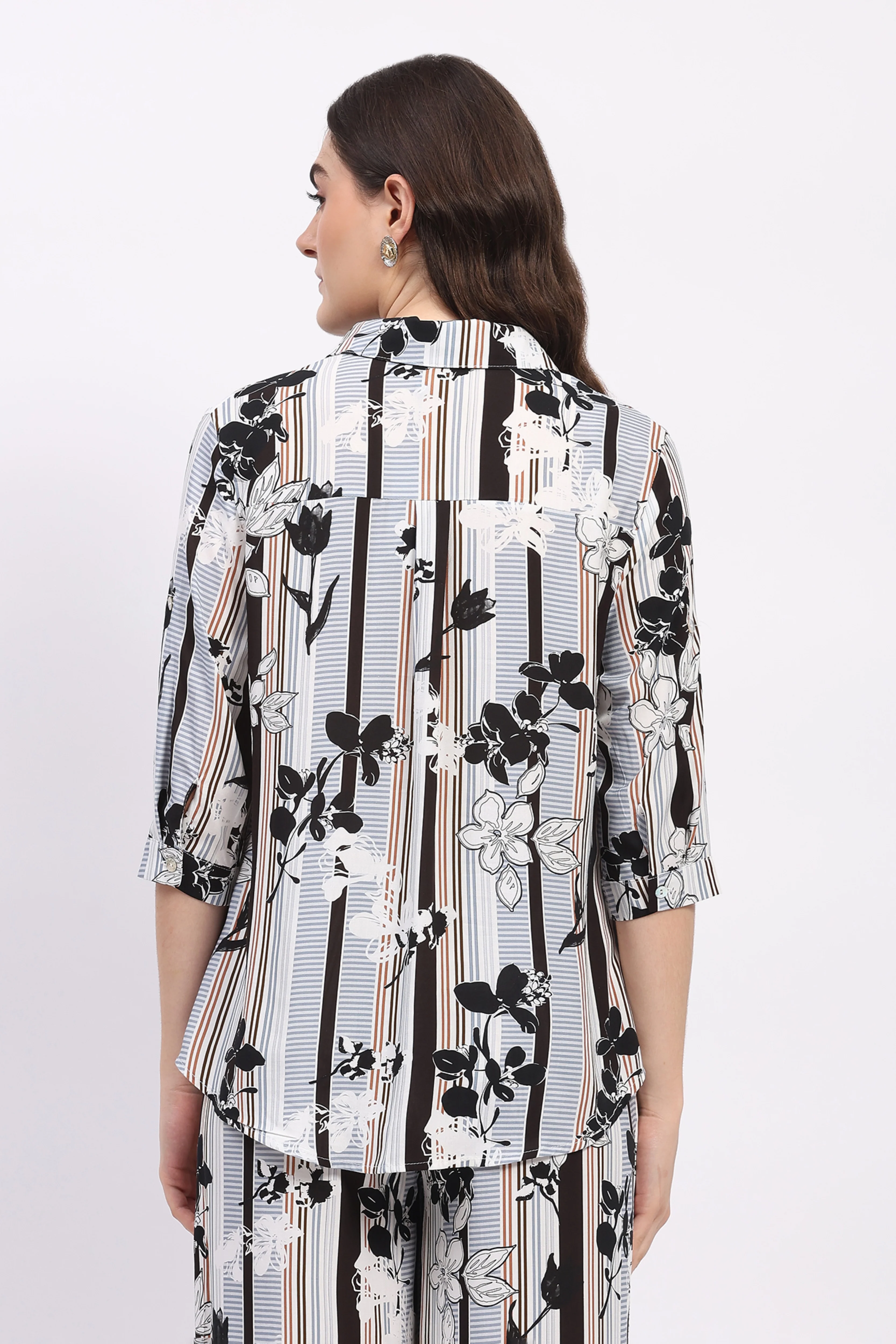 Multi Floral & Striped Print Rayon Co-ord Set - Image 6