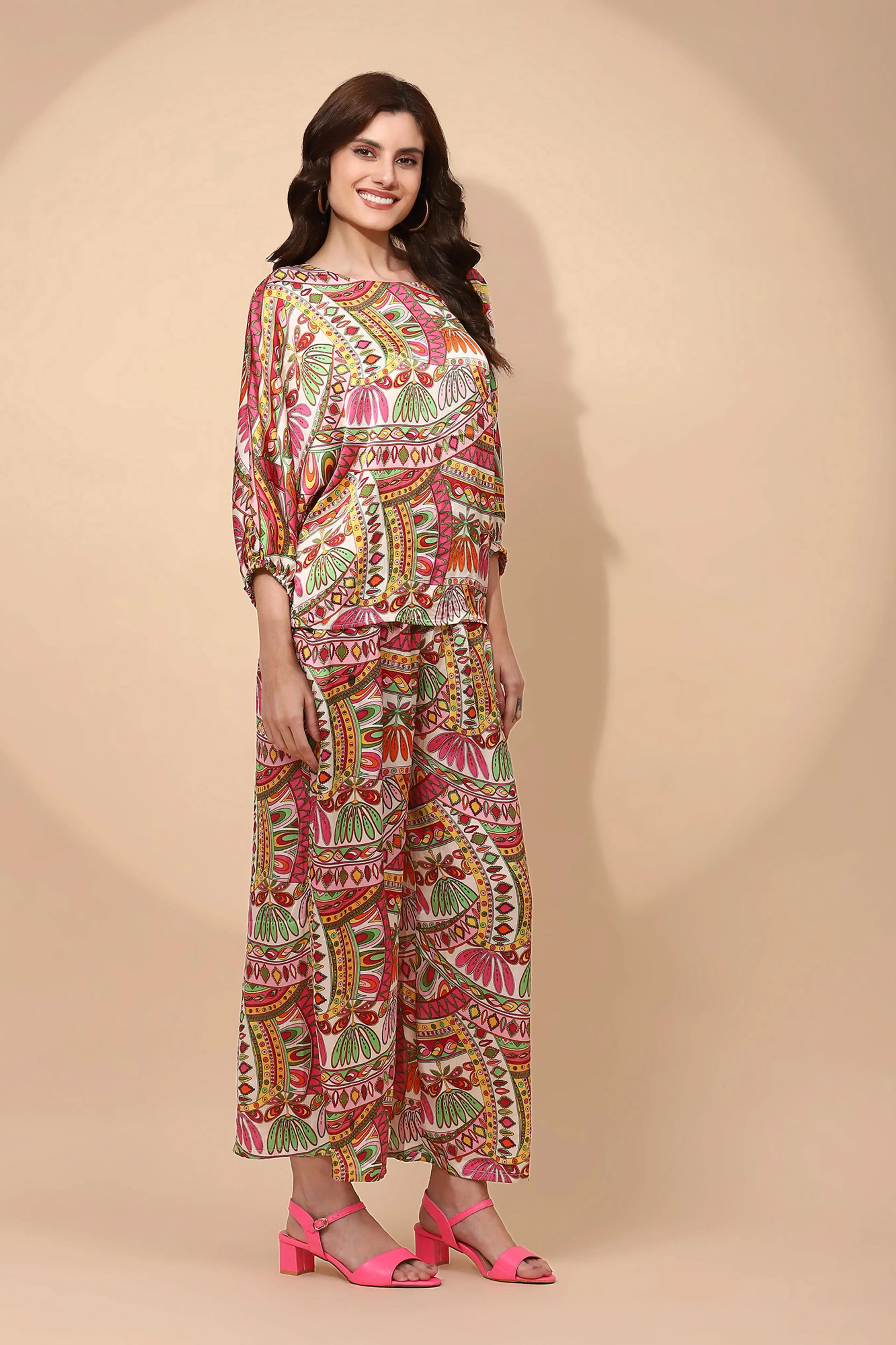 Multi Pink Satin Relaxed Fit Co-ord Set - Image 3