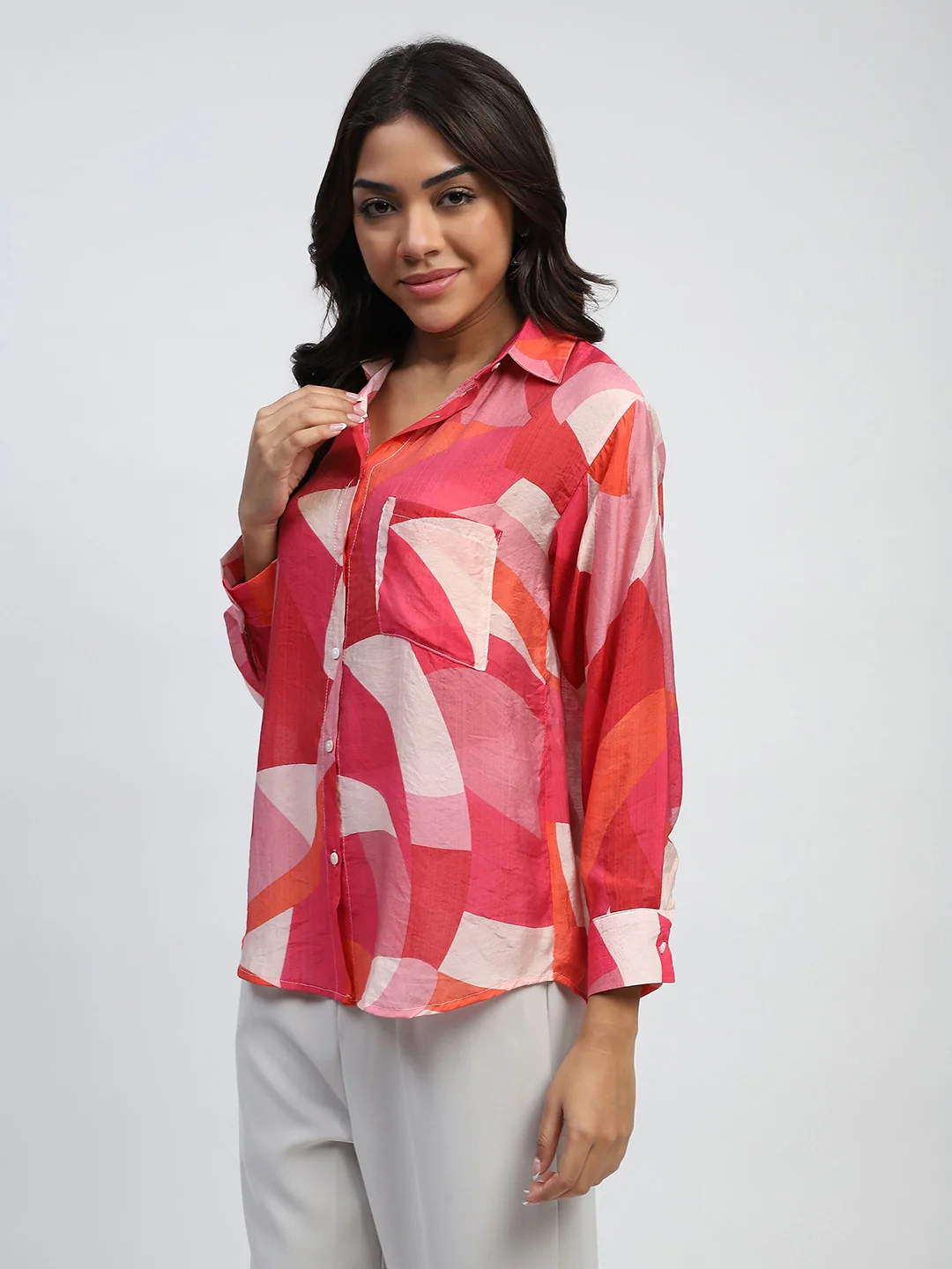 Red Abstract Rayon Blend Shirt - Image 11