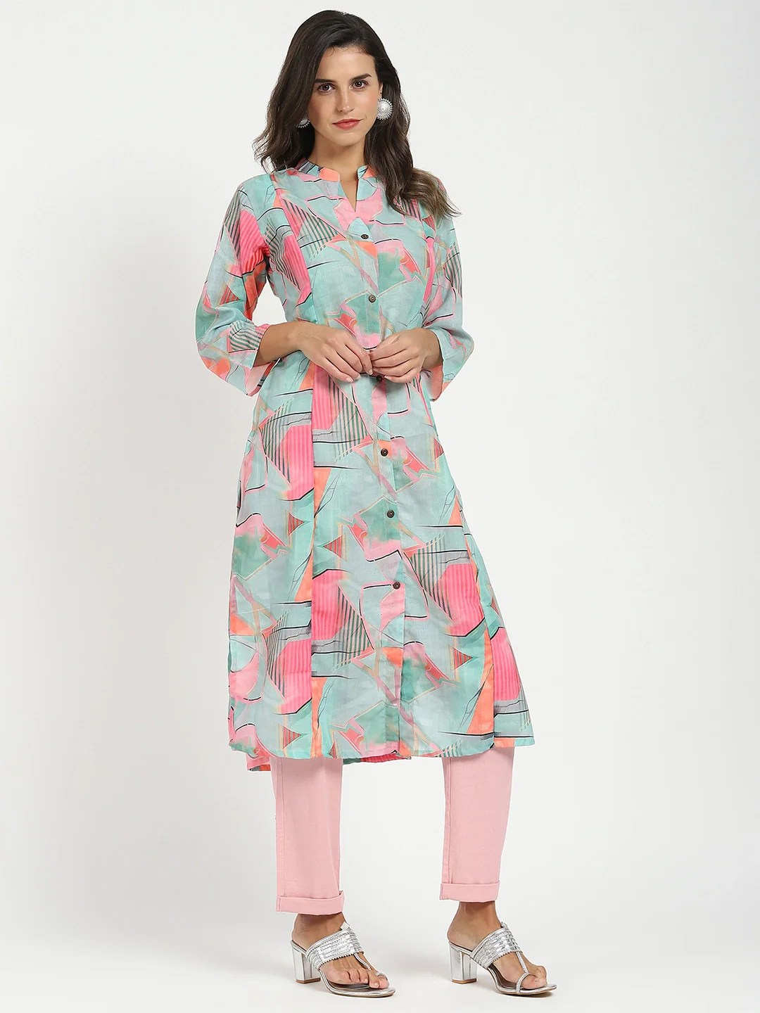 Multicolor Abstract Print Muslin Kurta - Image 8