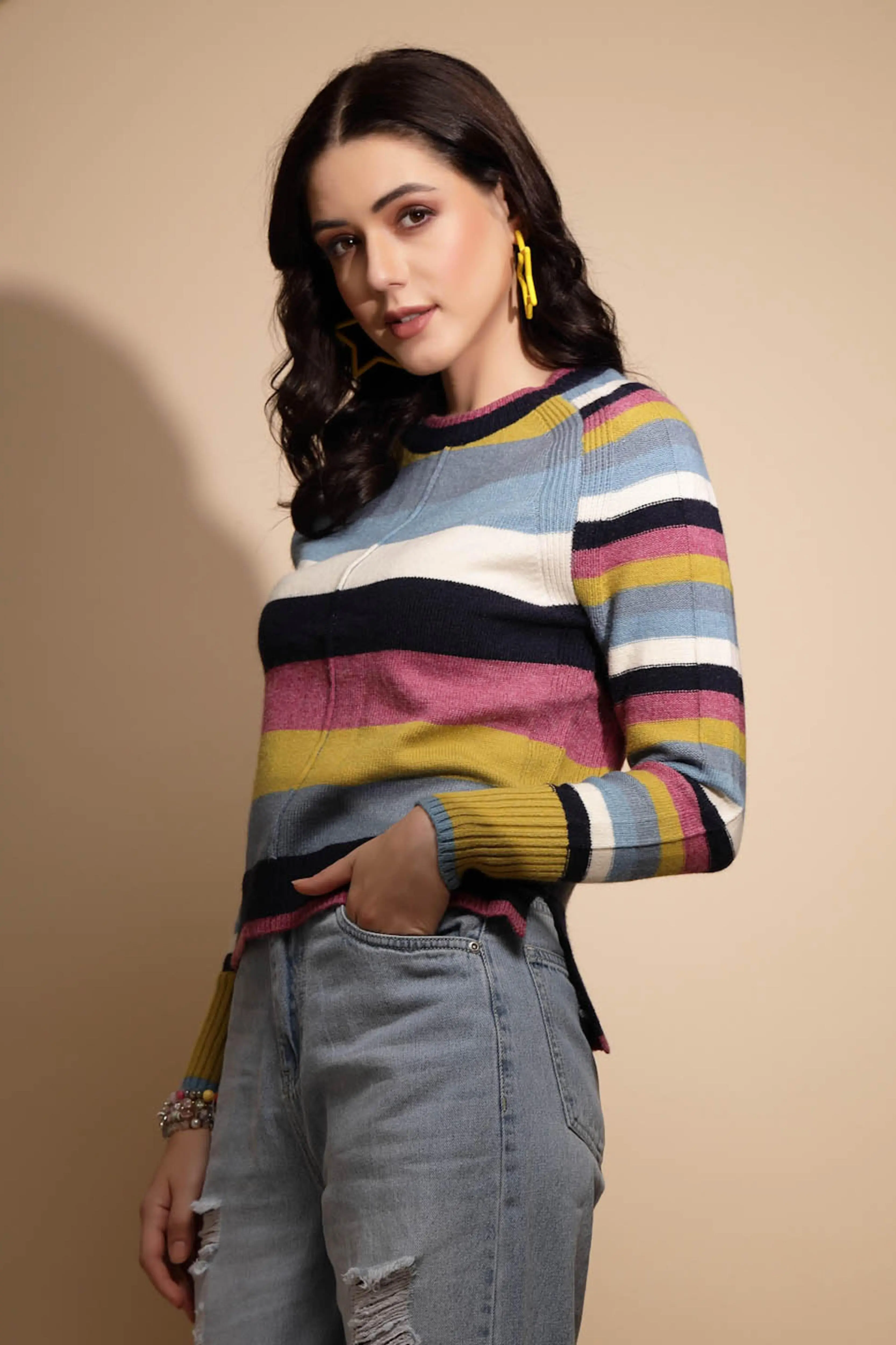 Multicolor Striped Knitted Pullover - Image 2