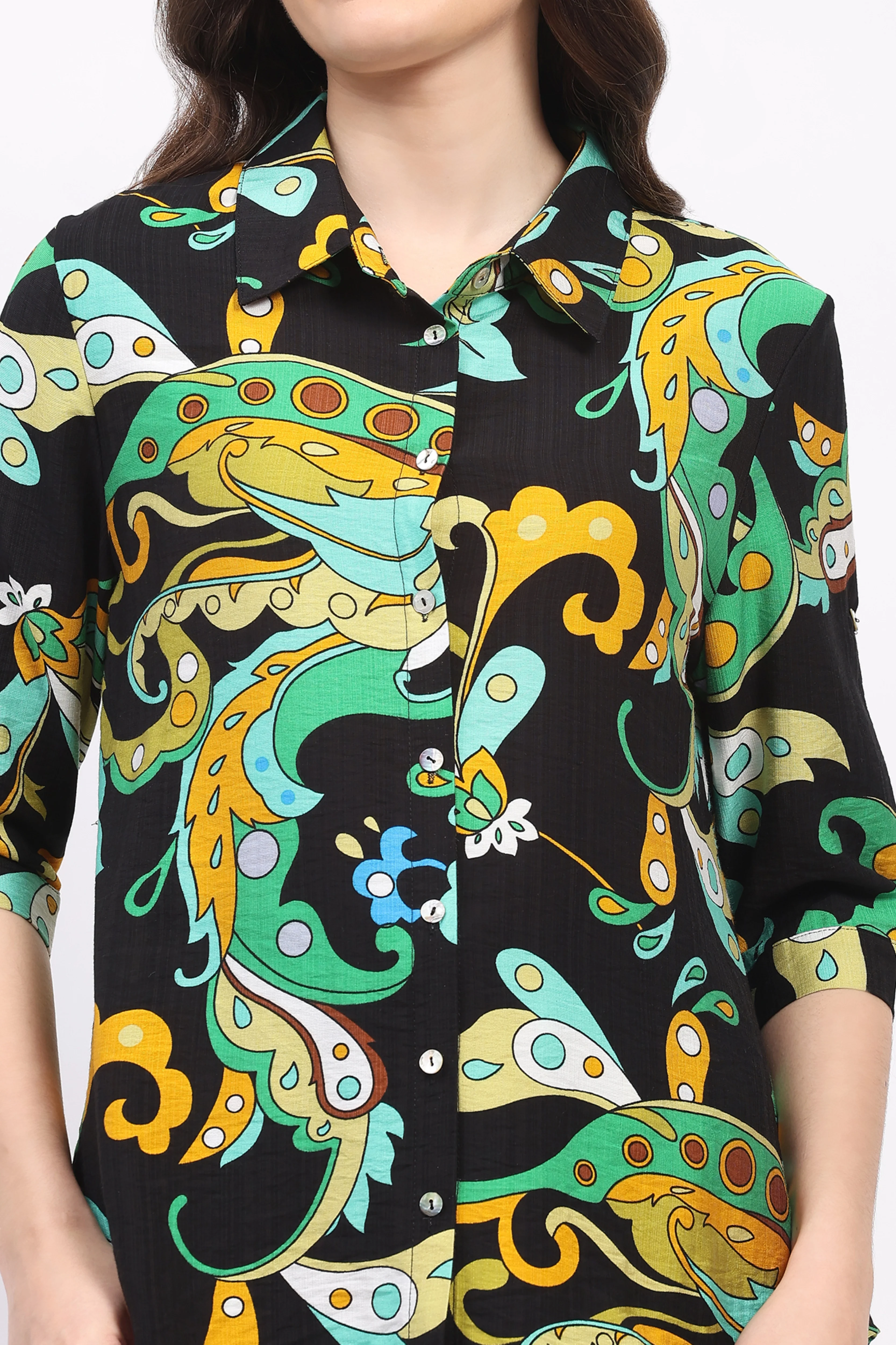 Multilcolor Abstract Print Rayon Shirt - Image 5