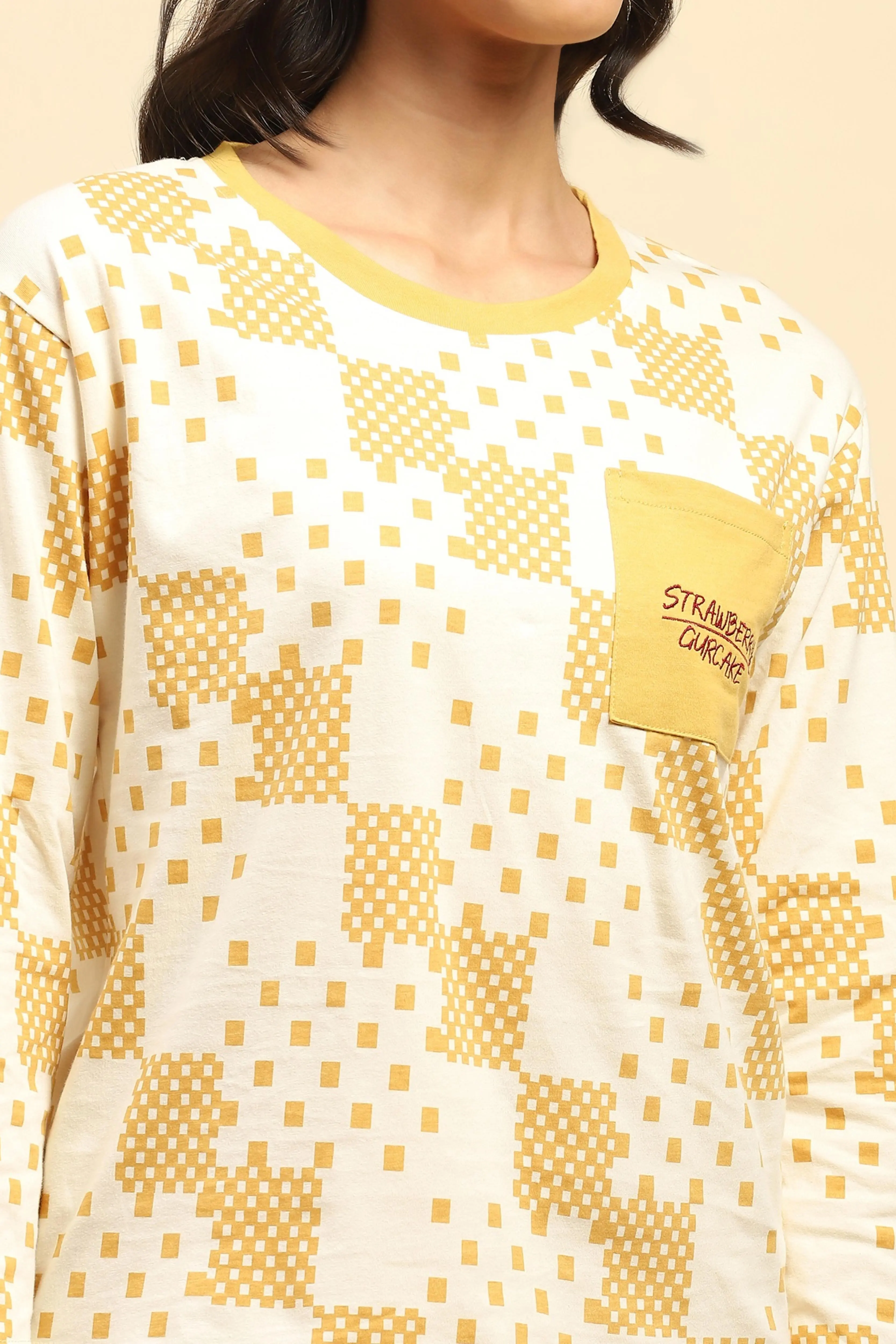 Mustard Printed Cotton Nightsuit - Image 5