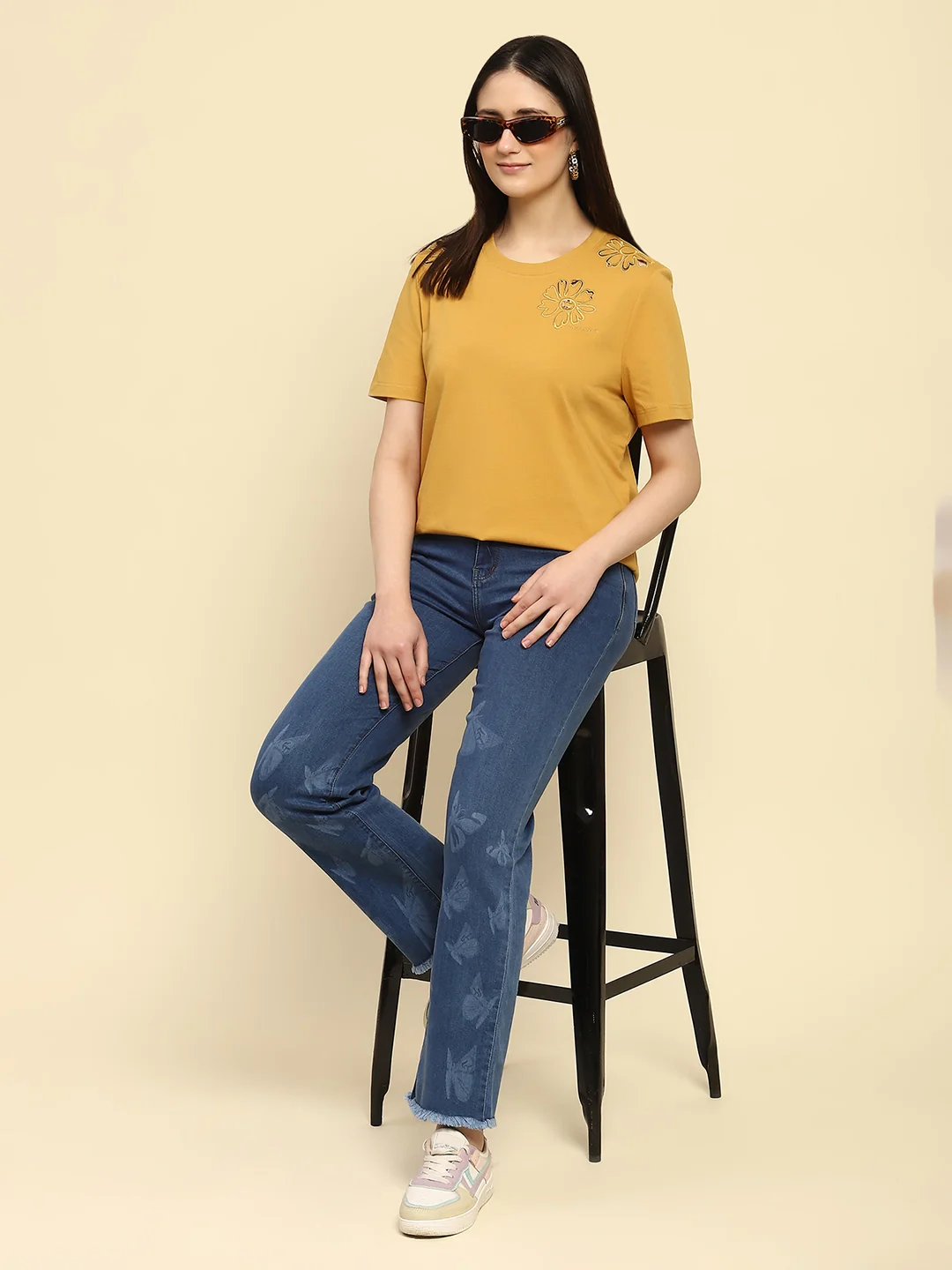 Mustard Cut Work UV Protection Top - Image 15