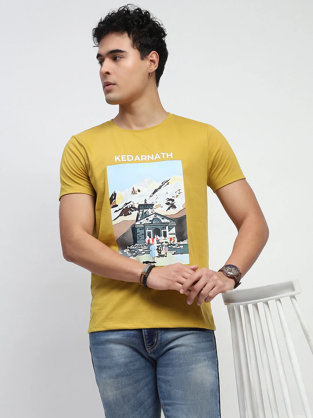 Mustard Graphic Cotton T-Shirt - Image 13