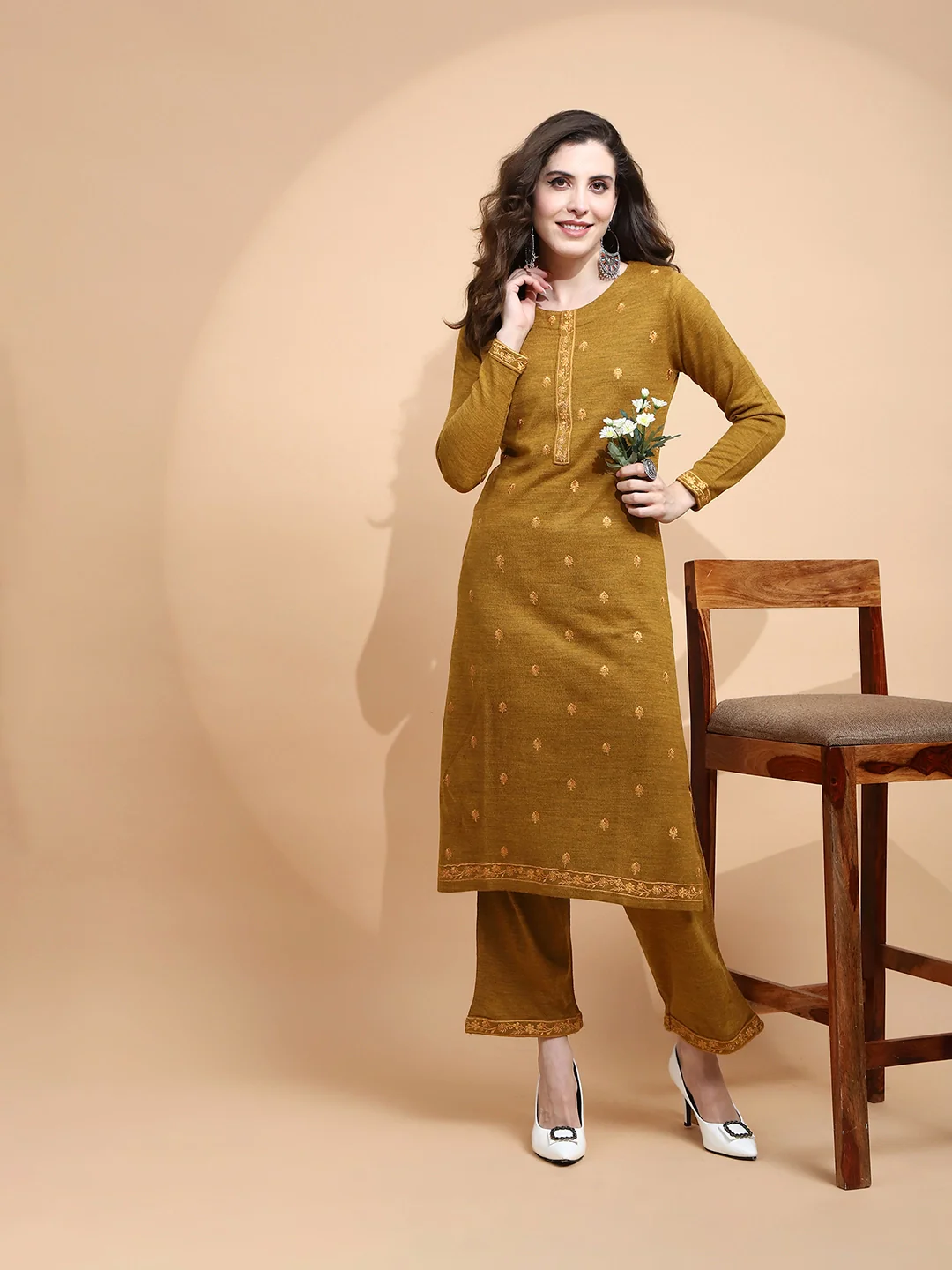 Mustard Knit Regular Fit Kurta Set - Image 14