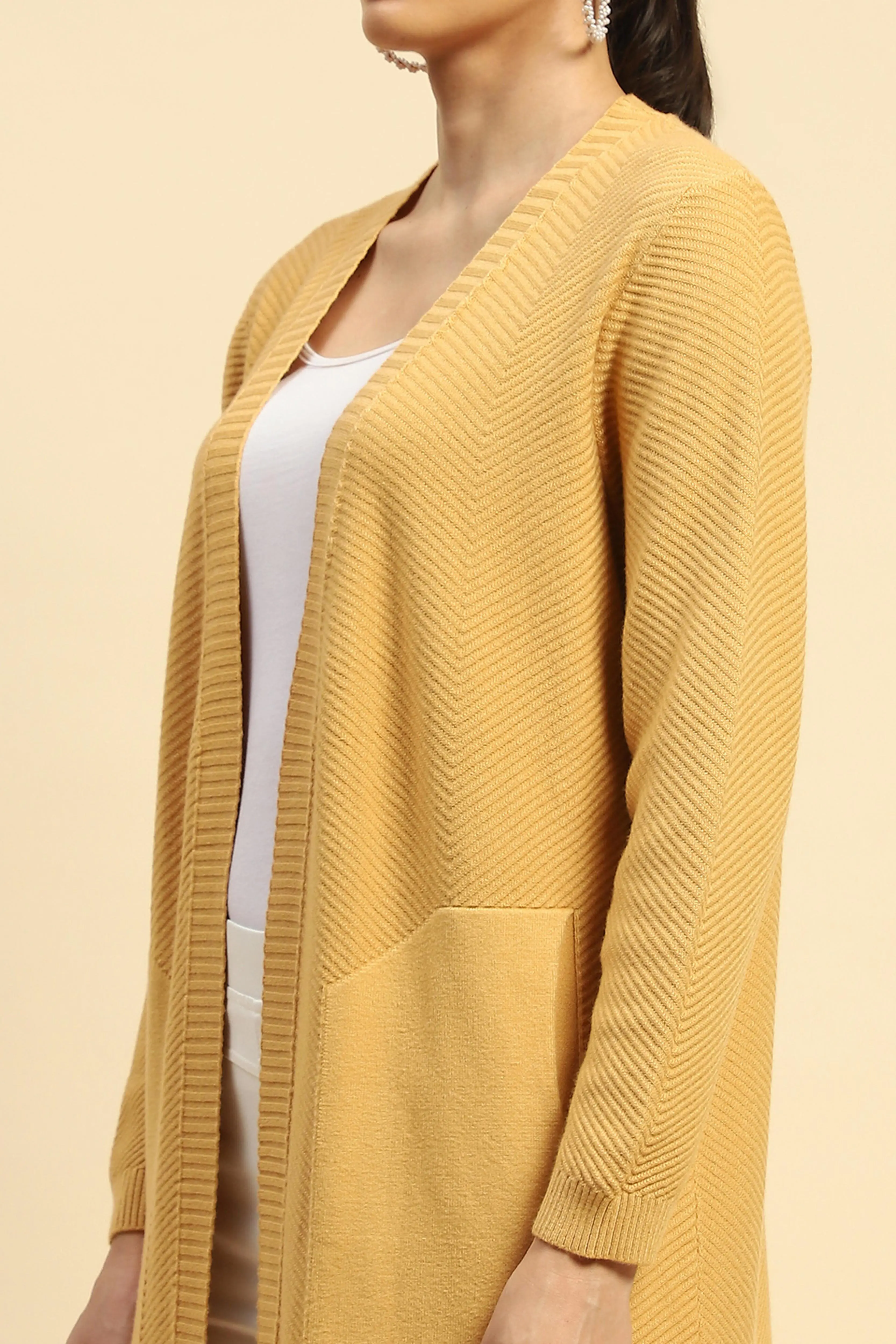 Mustard Viscose Loose Winter Shrug - Image 5
