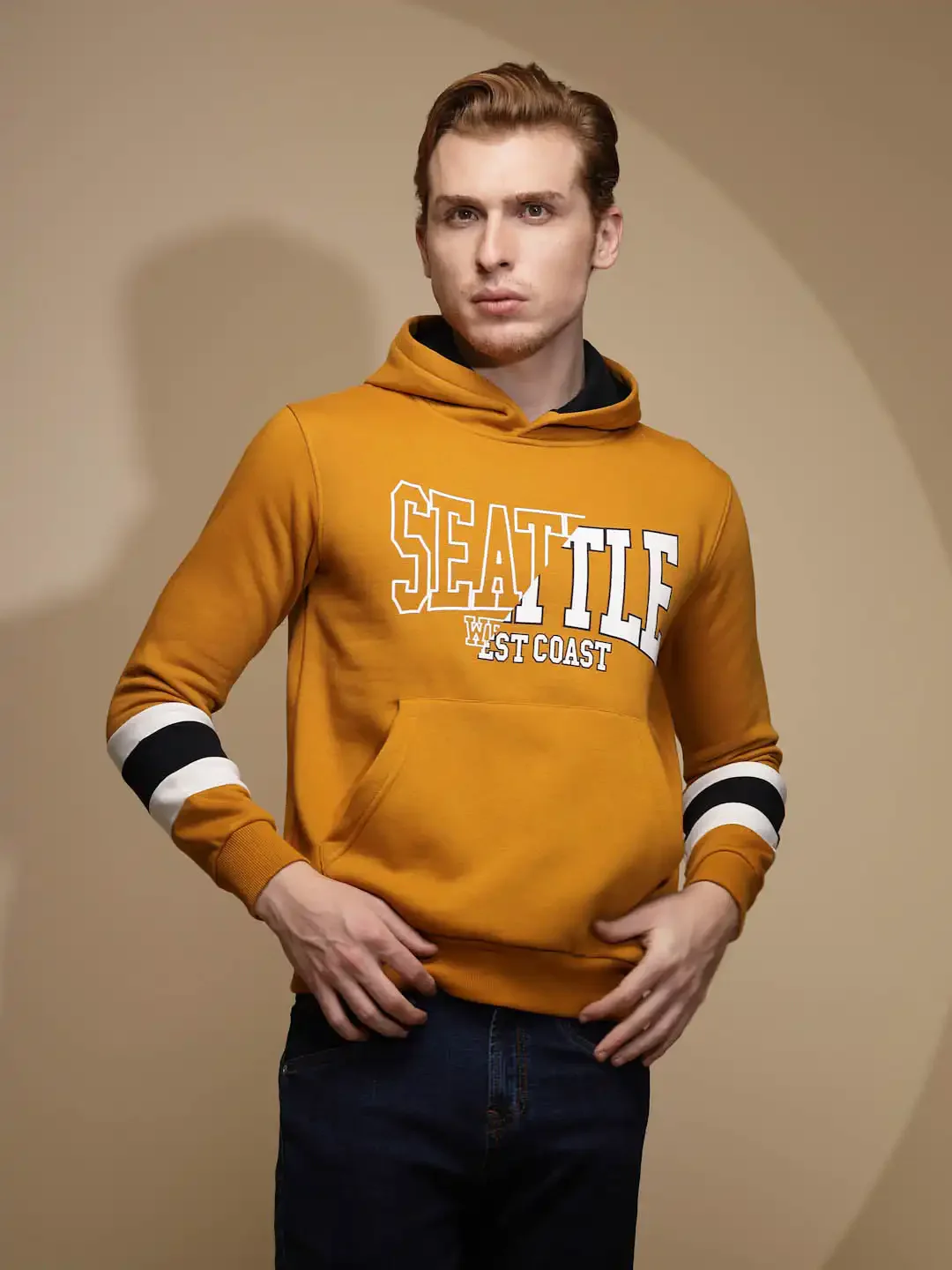 Mustard Solid Hosiery Hooded Sweatshirt - Image 9