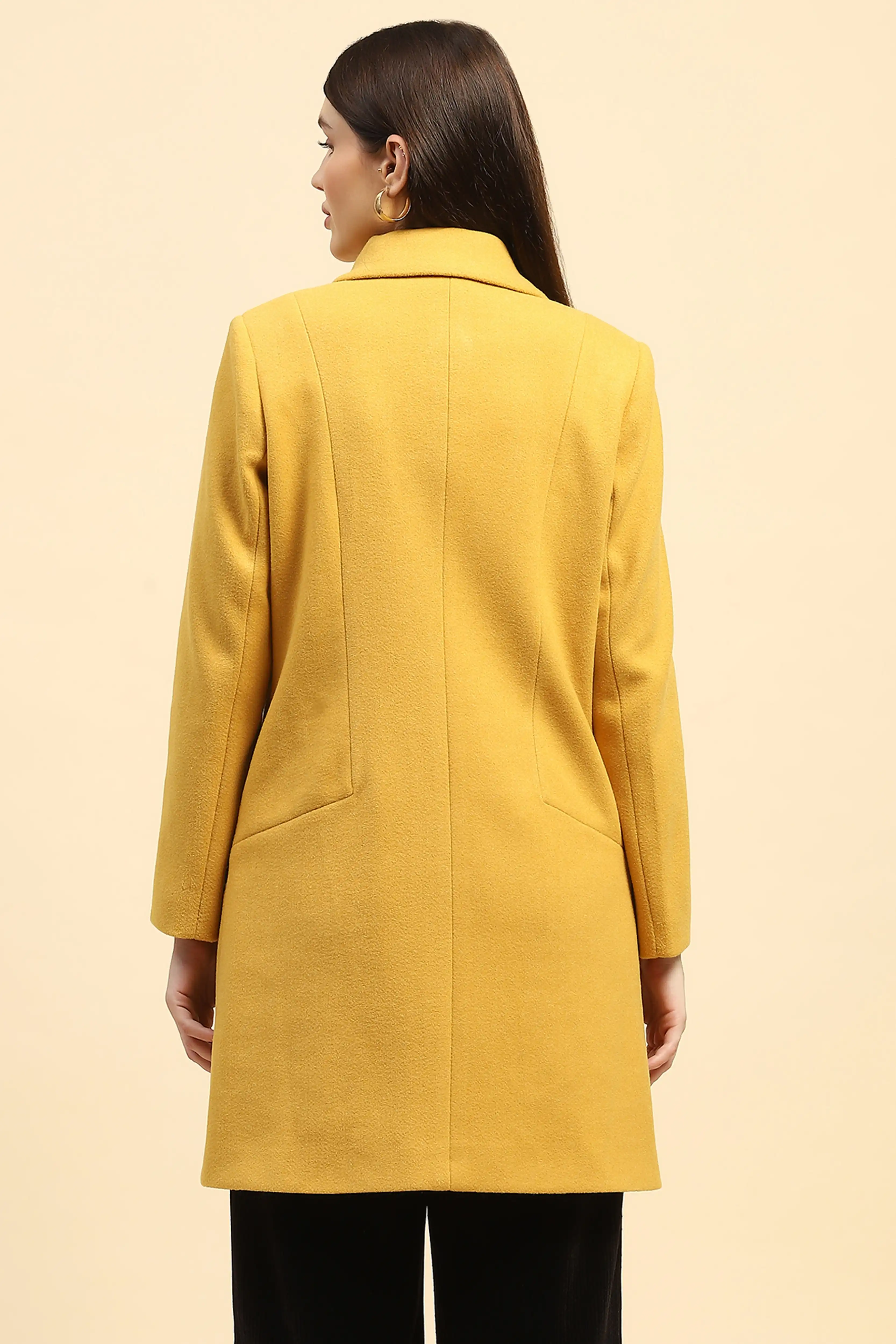 Mustard Solid Long Coat - Image 6