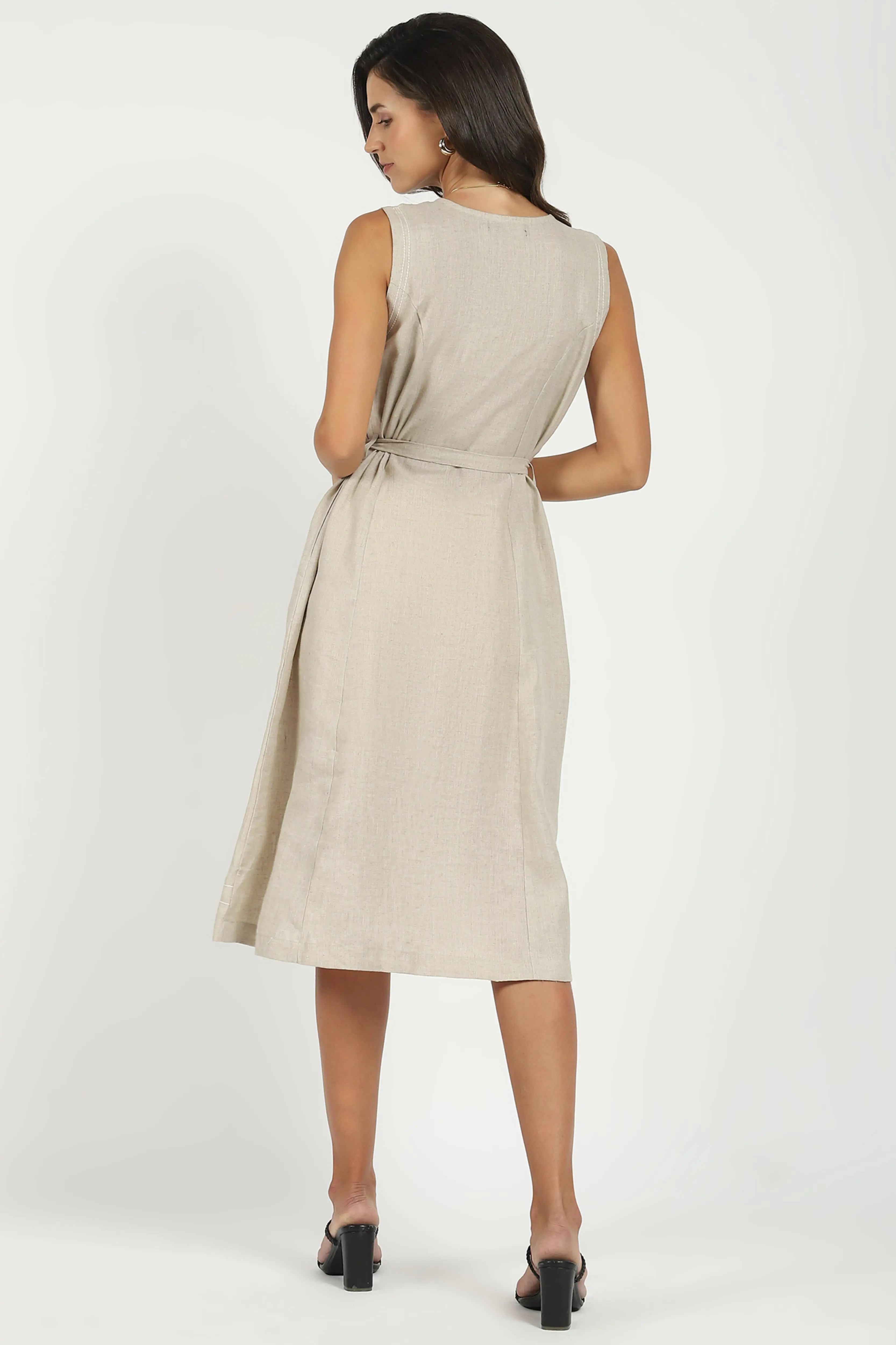 Natural Linen A-Line Dress - Image 5