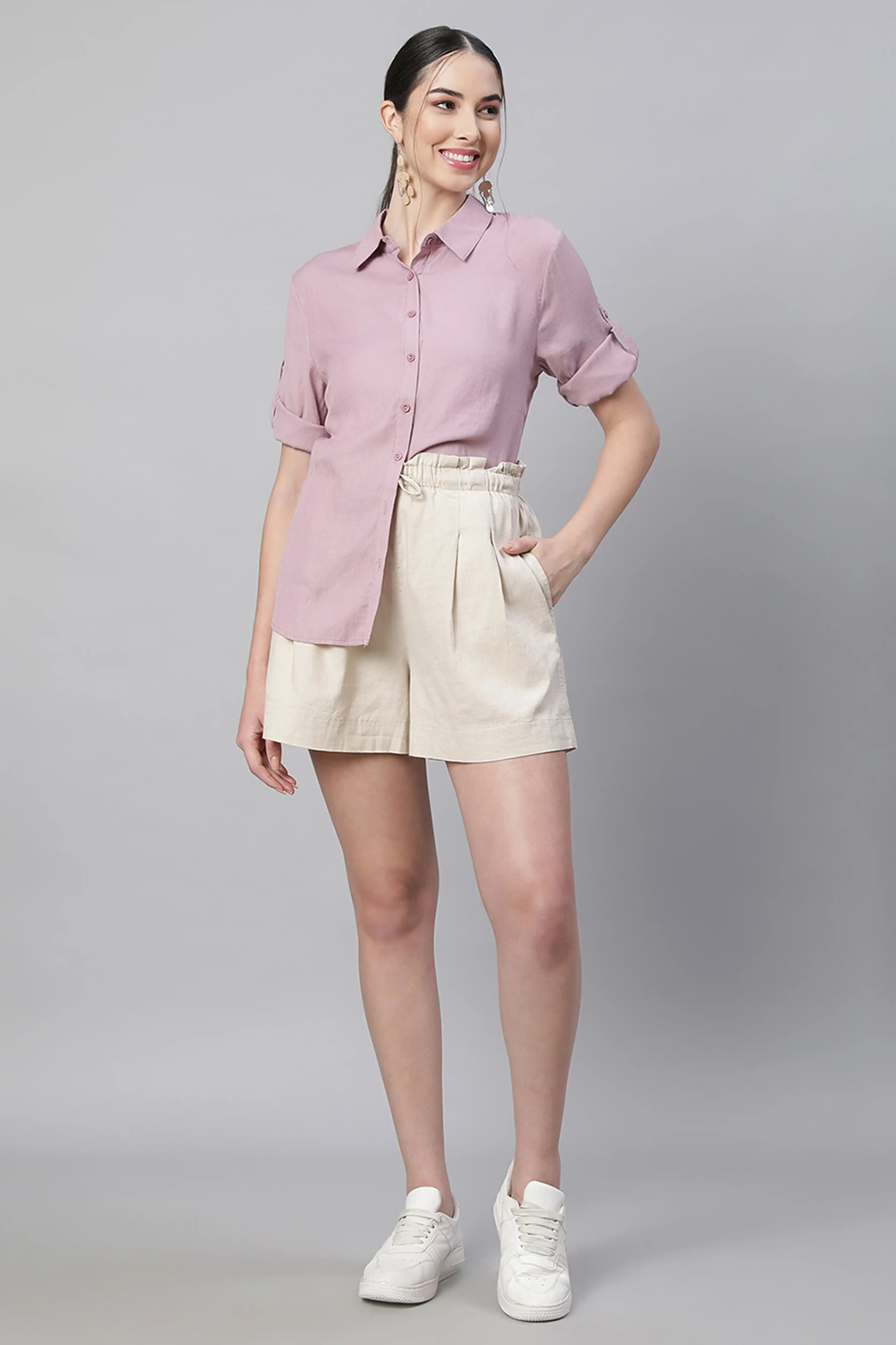 Natural Linen Blend Relaxed Shorts - Image 7