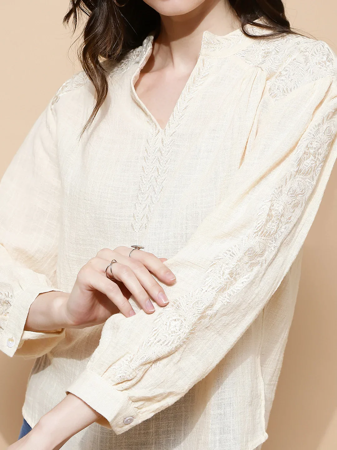 Natural Embroidered cotton Top - Image 12