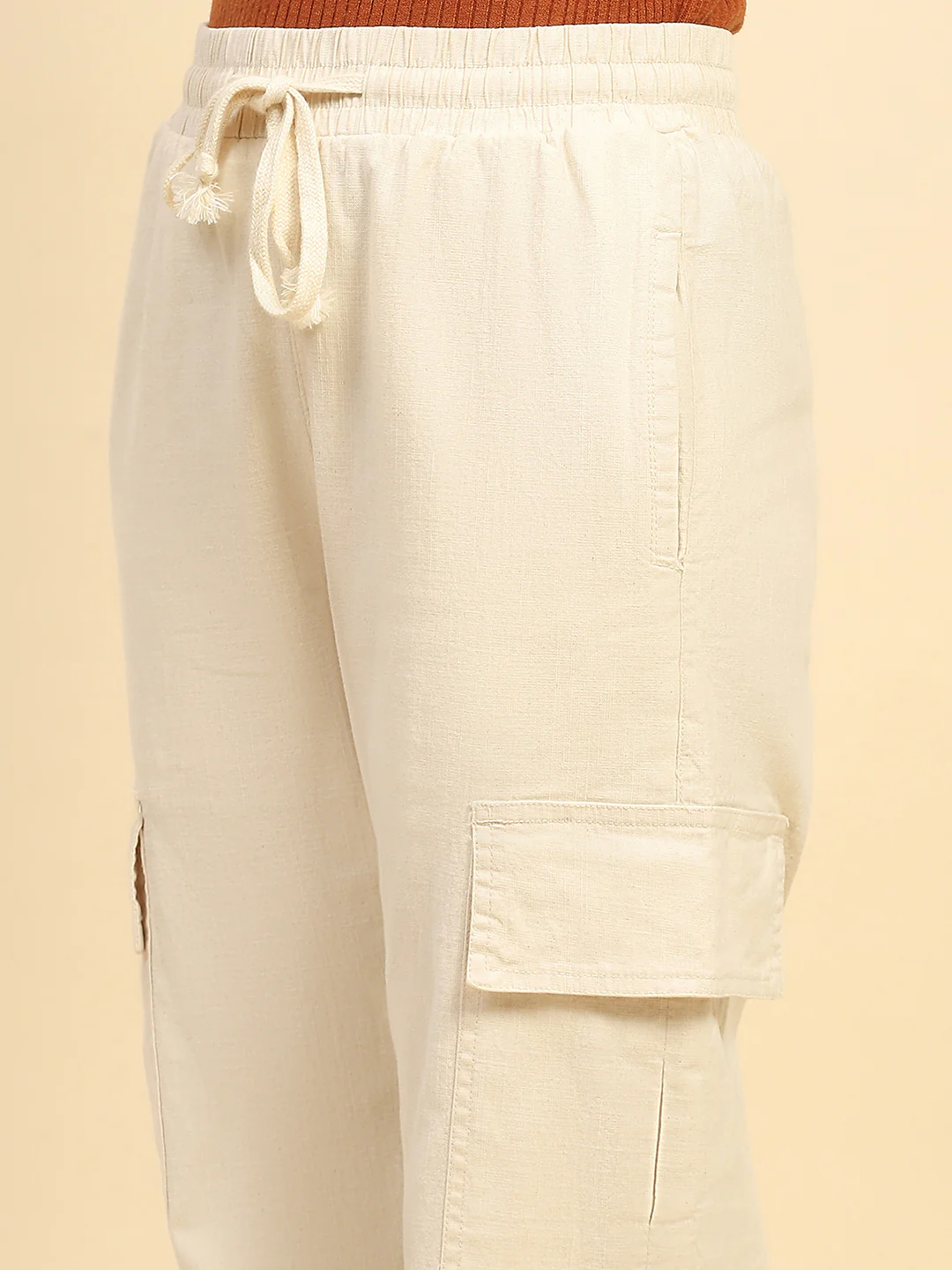 Natural Solid Cotton Blend Cargo Lower - Image 4