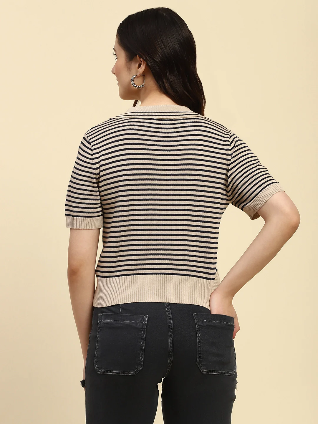 Natural Striped Viscose Boxy Top - Image 8