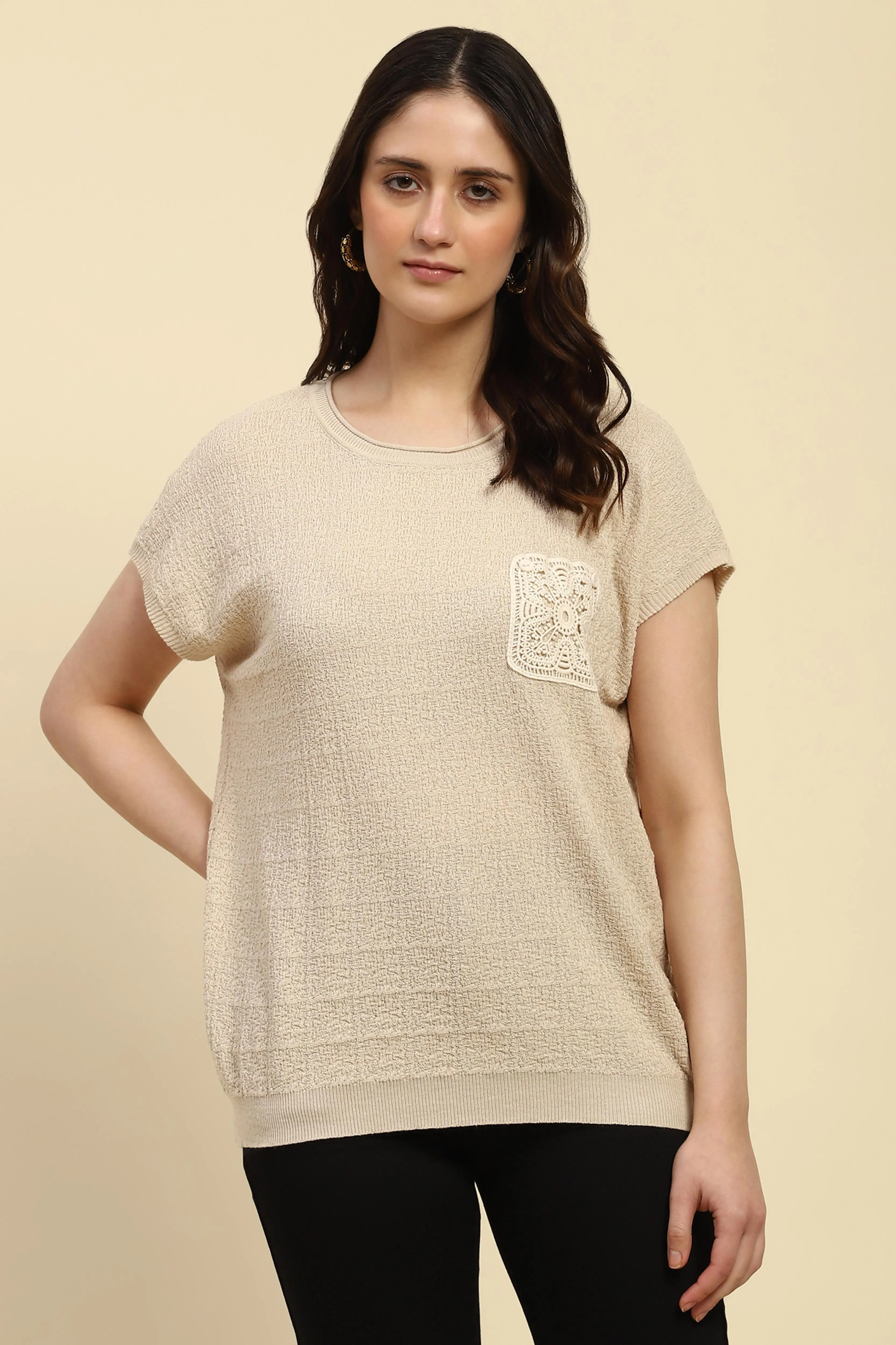 Natural Textured Viscose Boxy Top