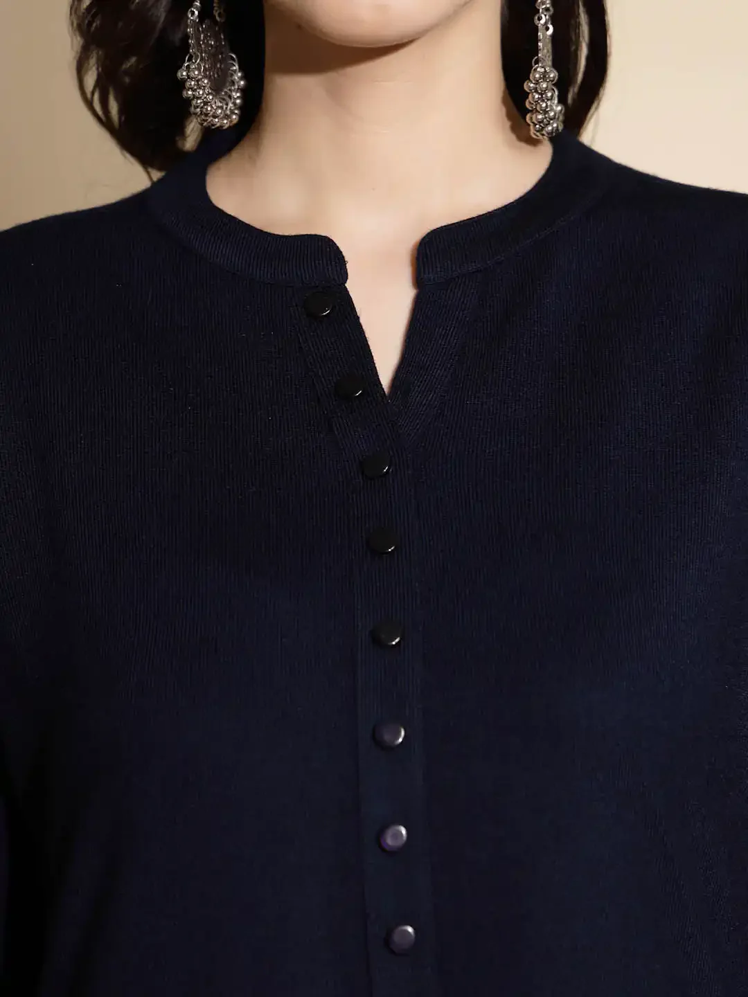 Navy Blue Abstract Print Woolen Kurta - Image 6