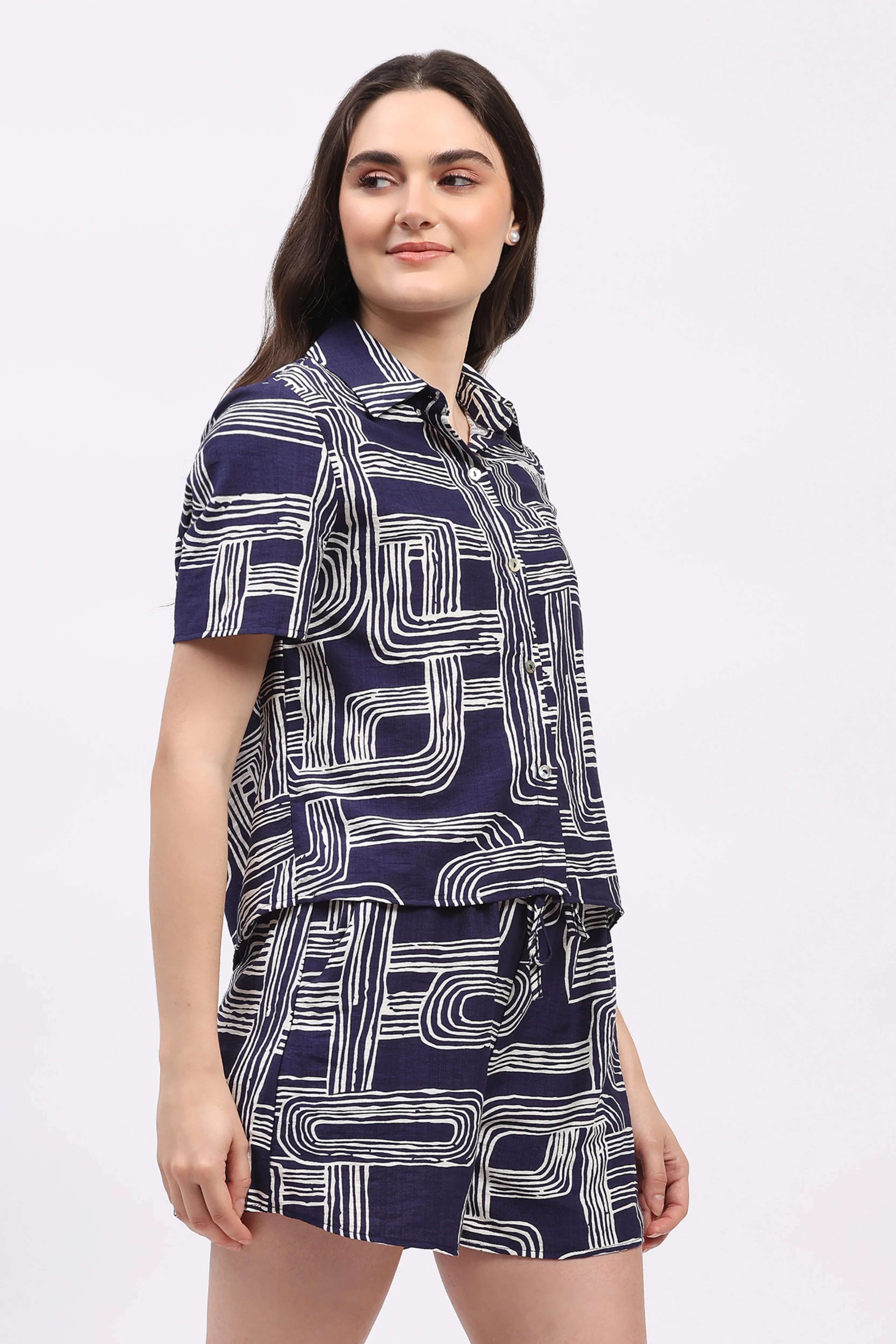 Navy Blue Abstract Print Rayon Co-ord Set - Image 3