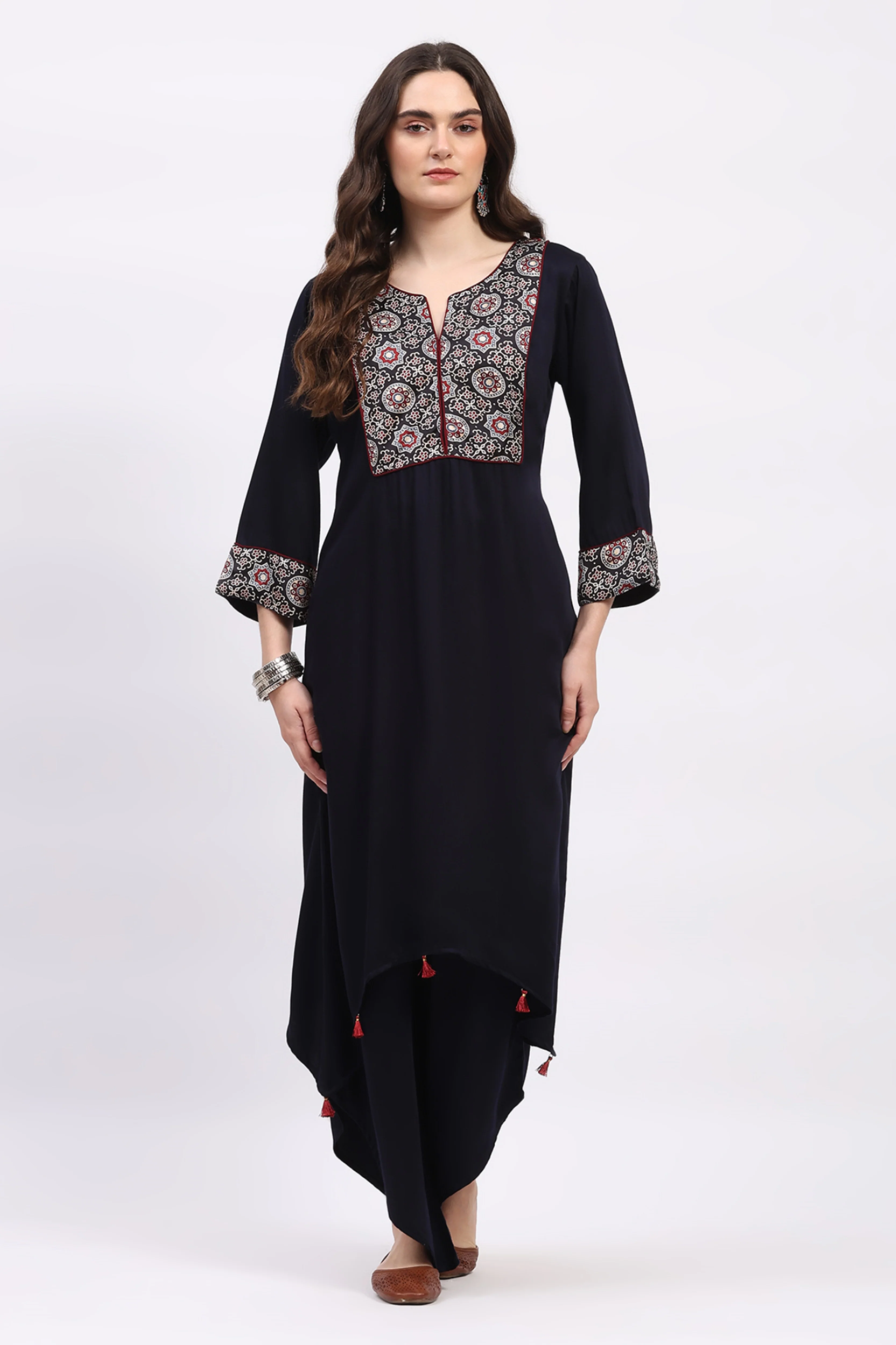Navy Blue Ajrakh Kurta Set - Image 7