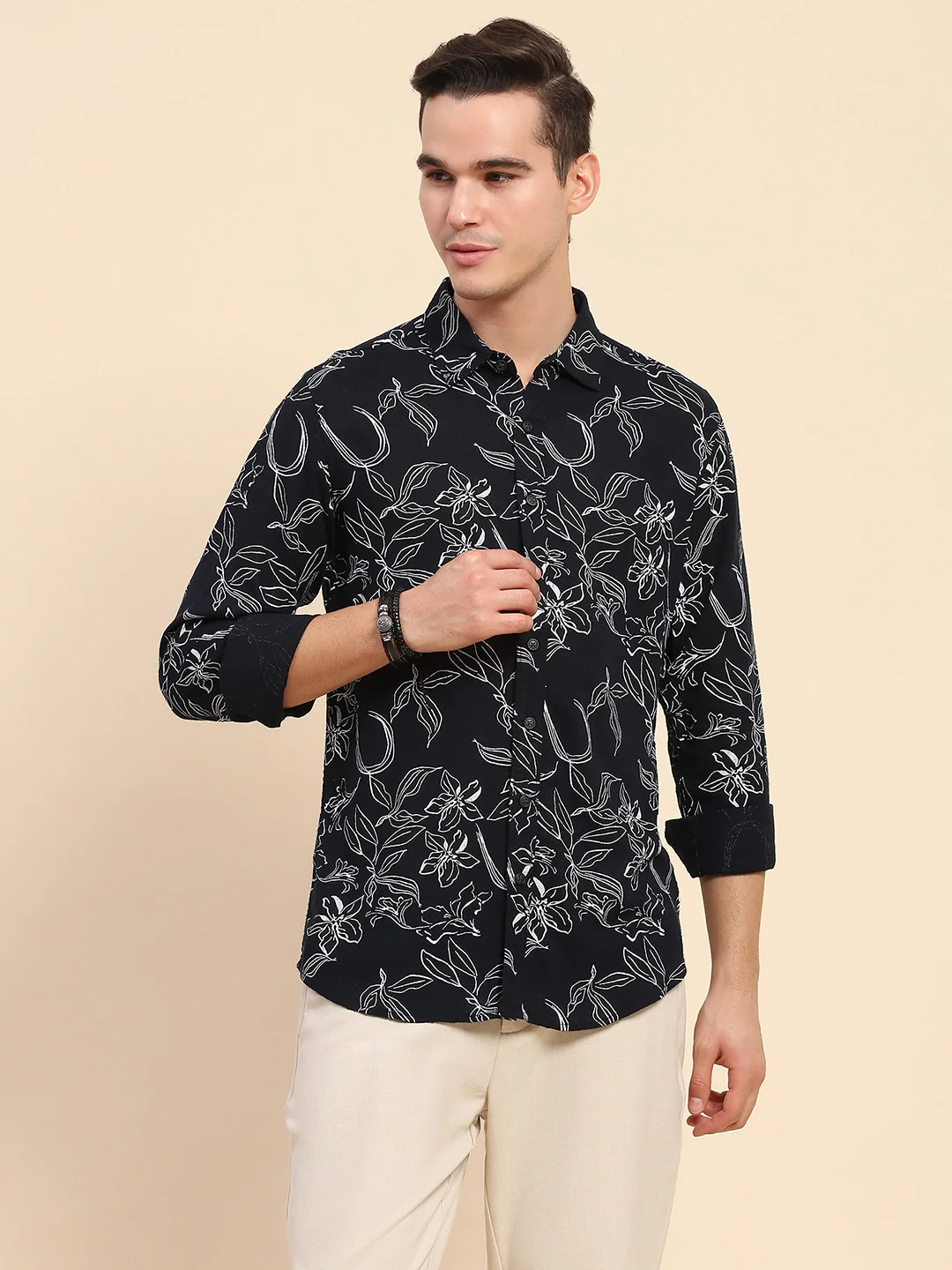 Navy Cotton Floral Casual Shirt - Image 12