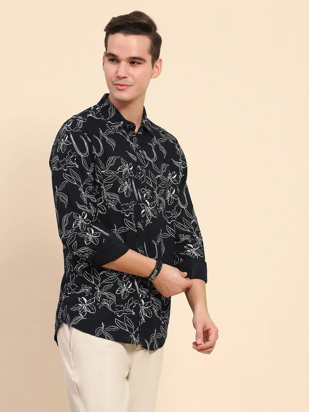 Navy Cotton Floral Casual Shirt - Image 9