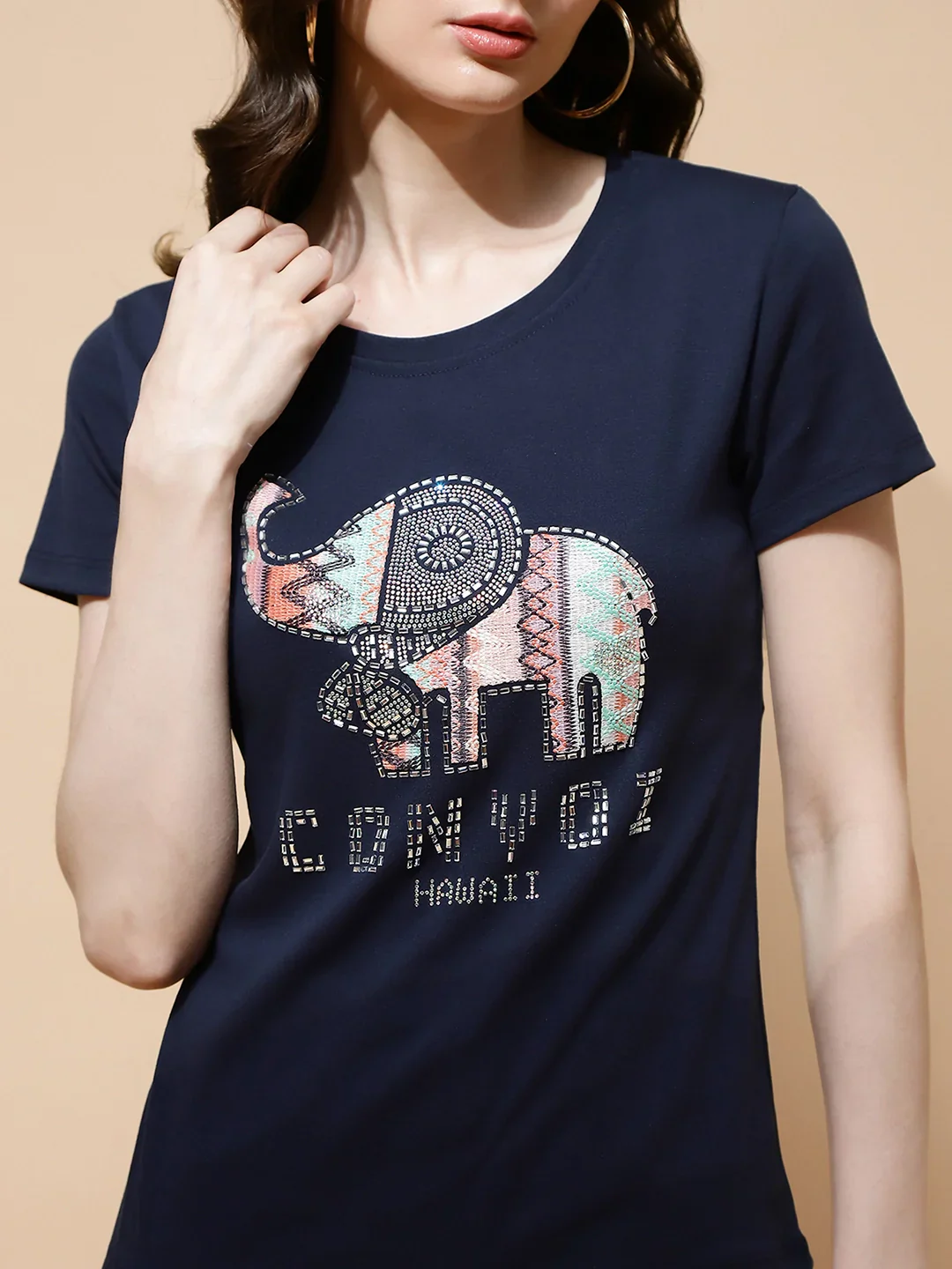 Navy Blue Cotton Blend Graphic Top - Image 11