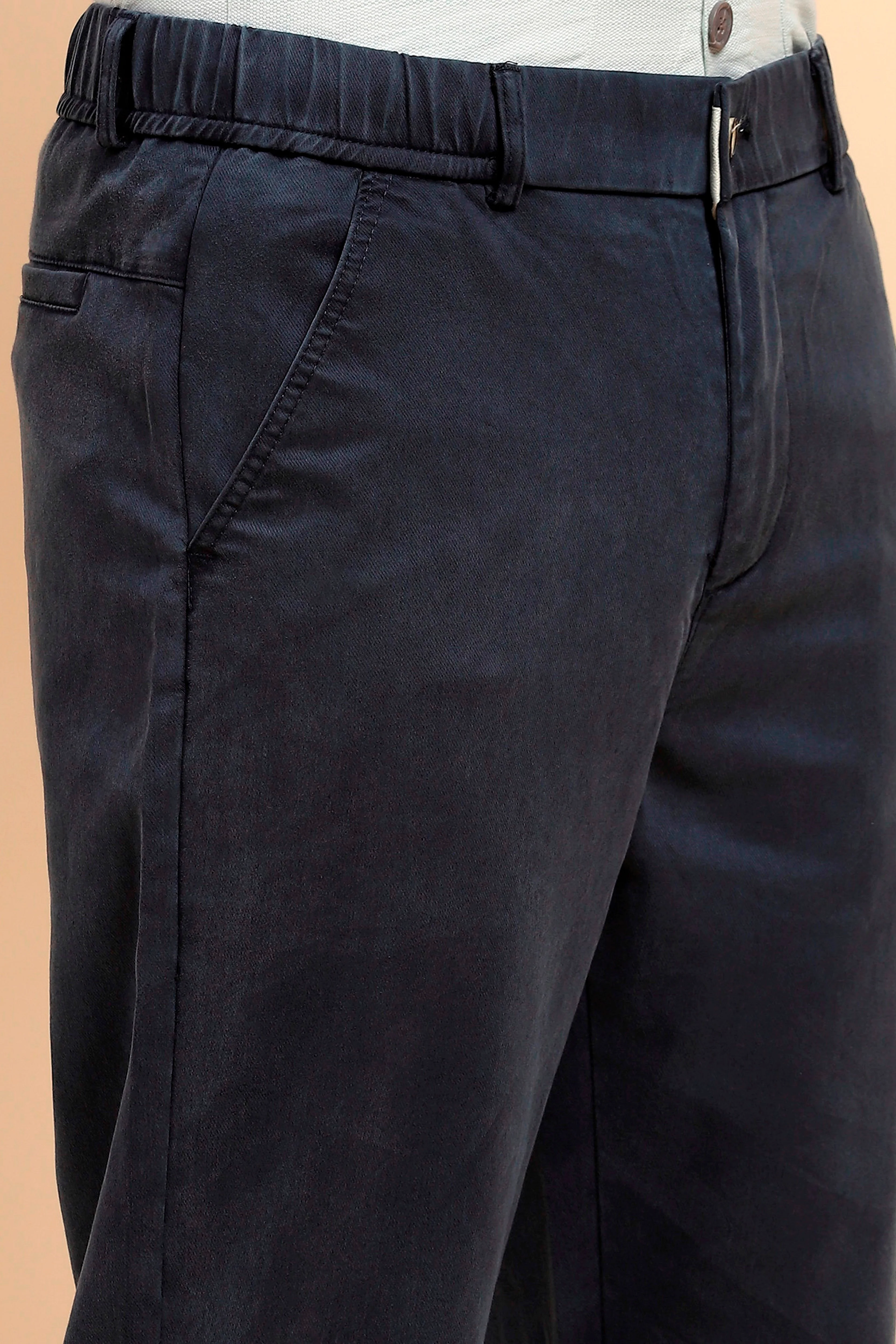 Navy Cotton Blend Slim Trouser - Image 5