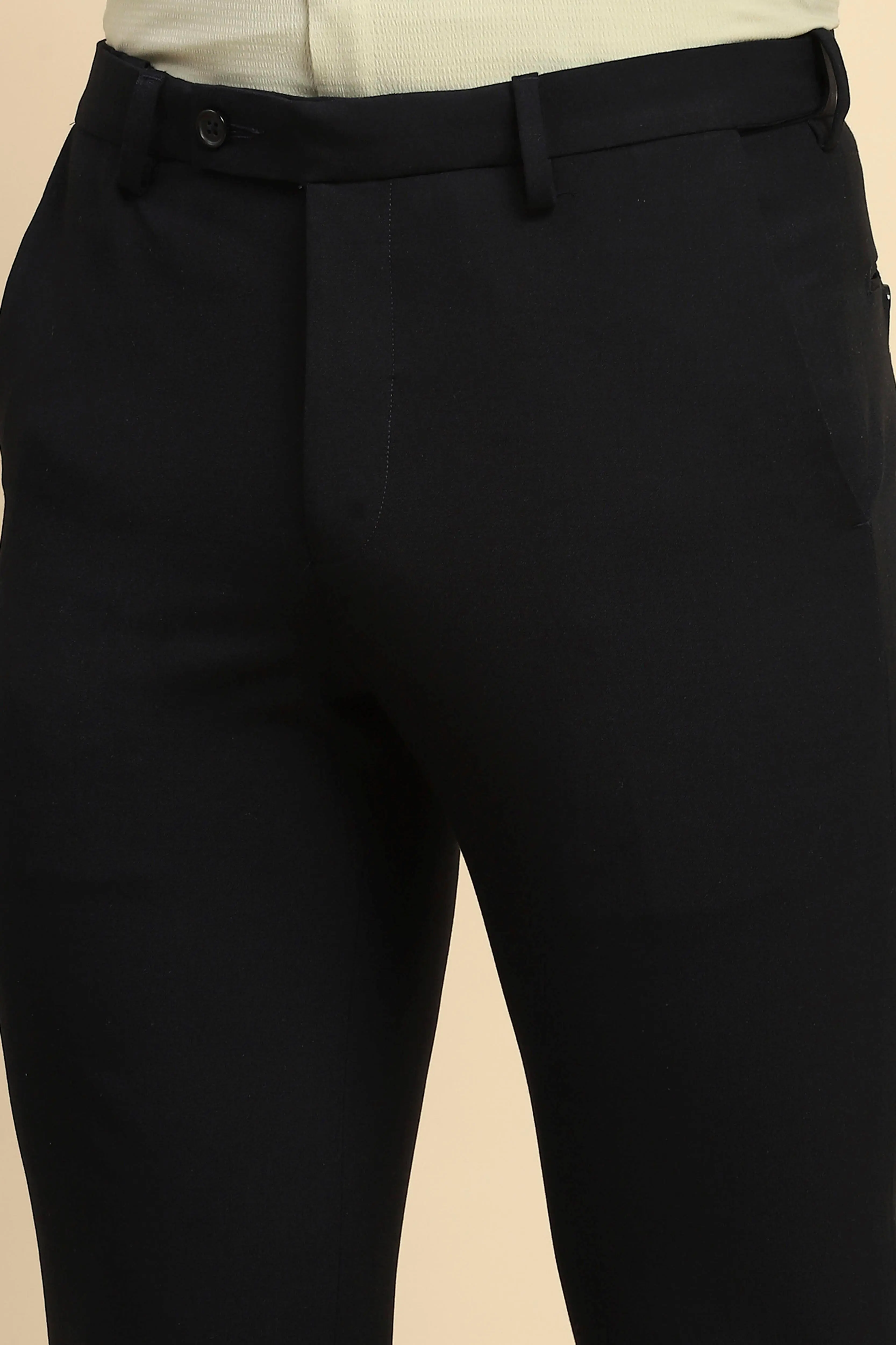 Blue Cotton Blend Straight Fit Trouser - Image 5