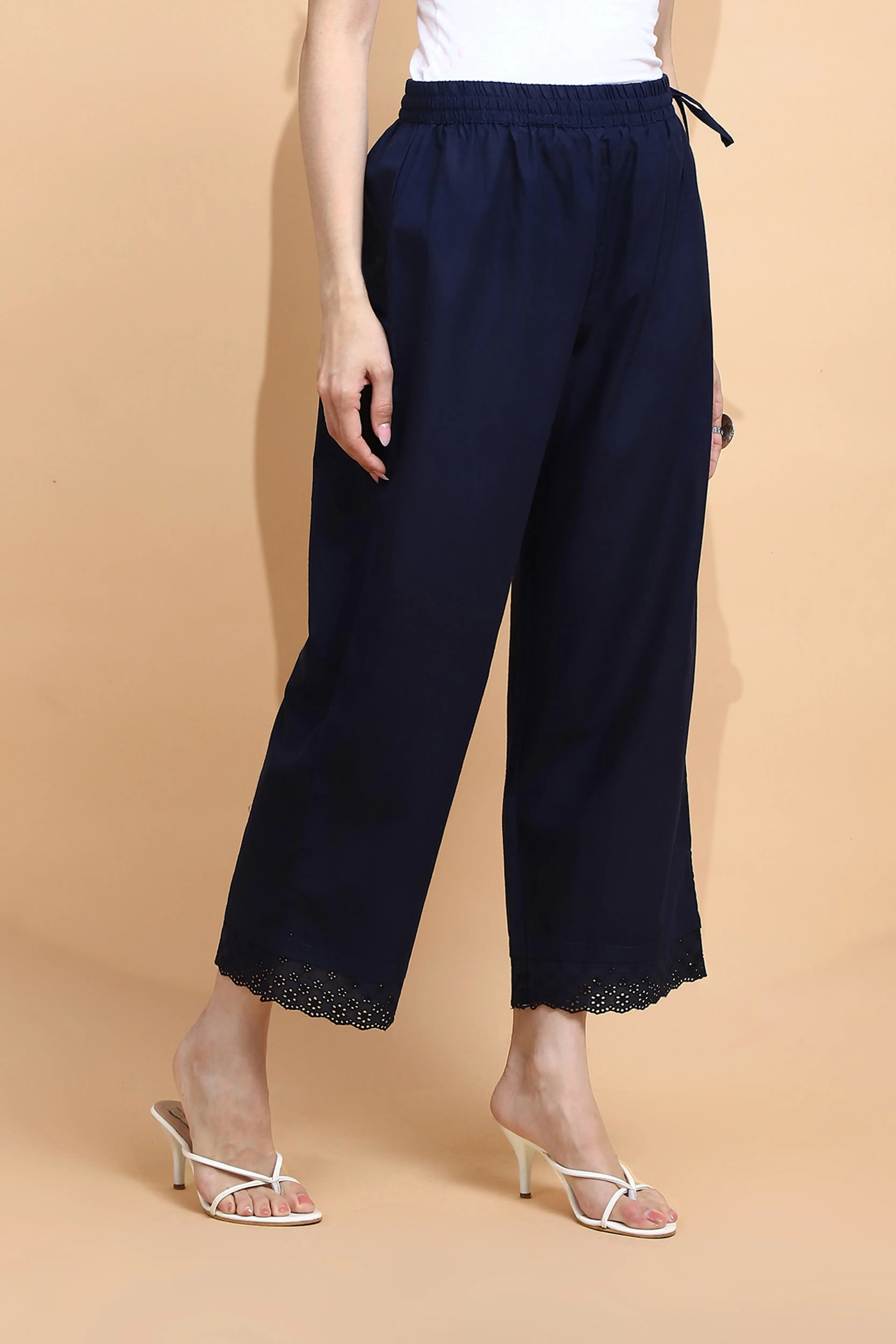 Navy Blue Cotton Loose Fit Palazzo - Image 3