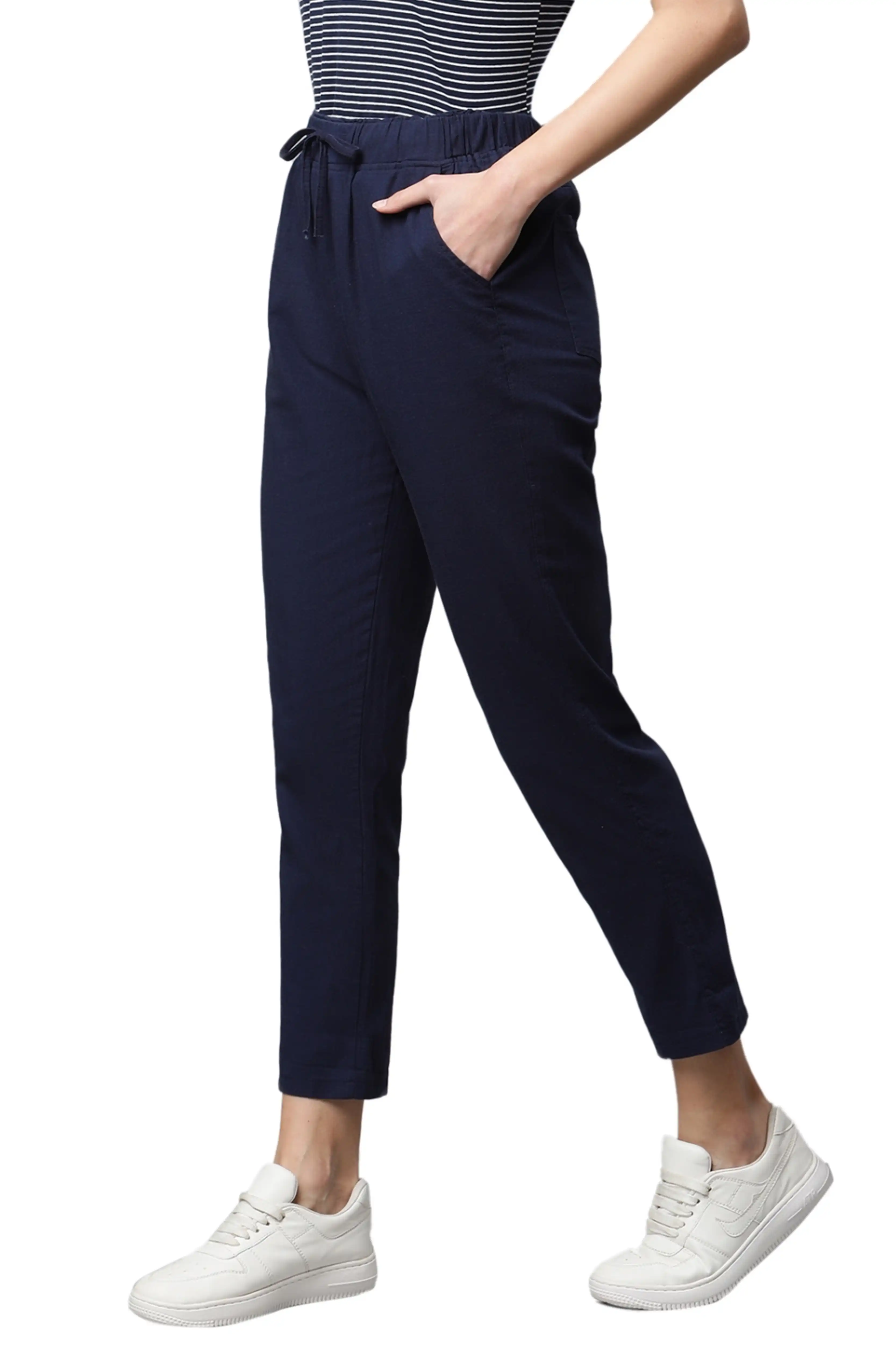 Navy Blue Cotton Regular Fit Lower - Image 3