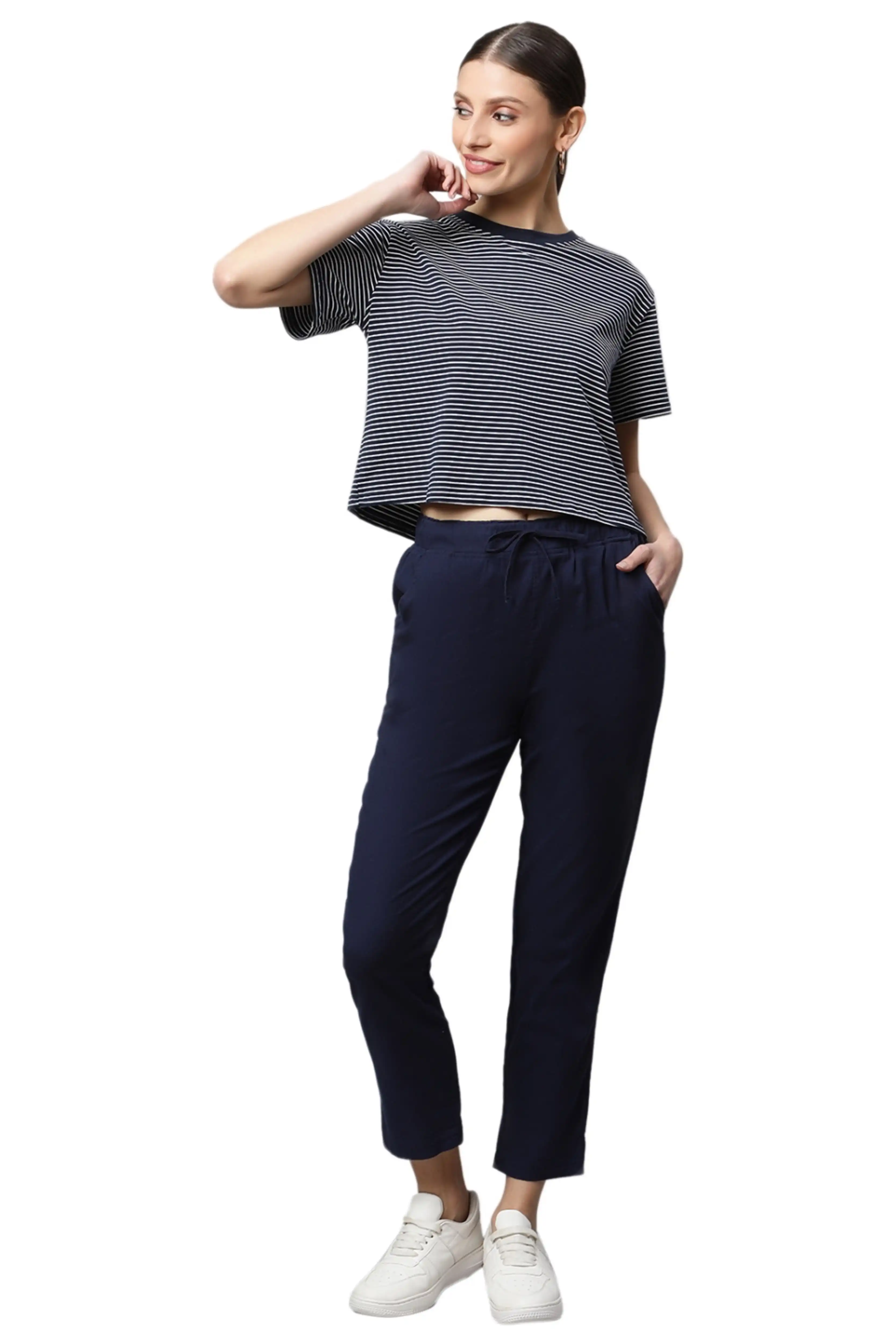 Navy Blue Cotton Regular Fit Lower - Image 4