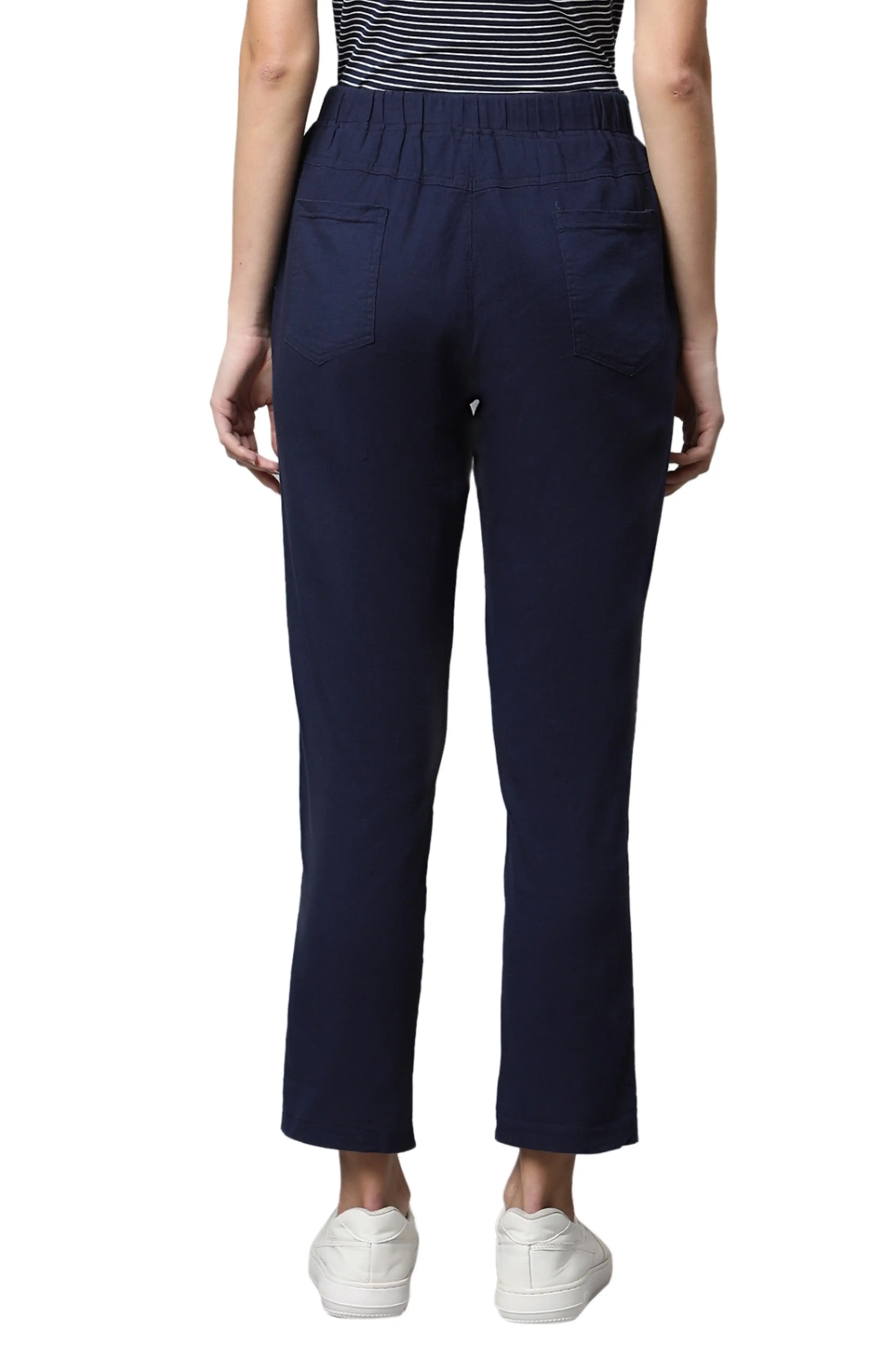 Navy Blue Cotton Regular Fit Lower - Image 5