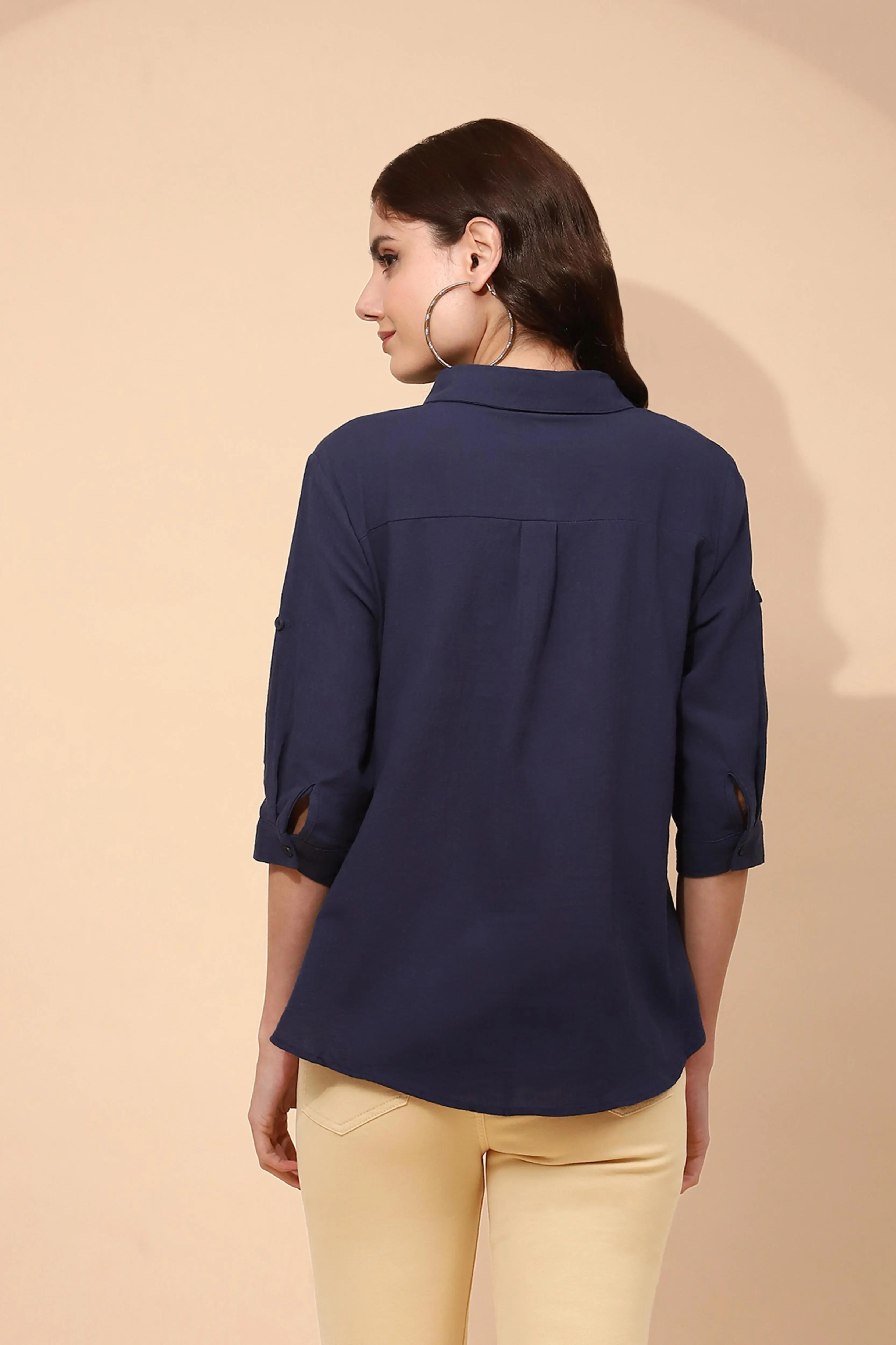 Navy Blue Cotton Formal Shirt - Image 4