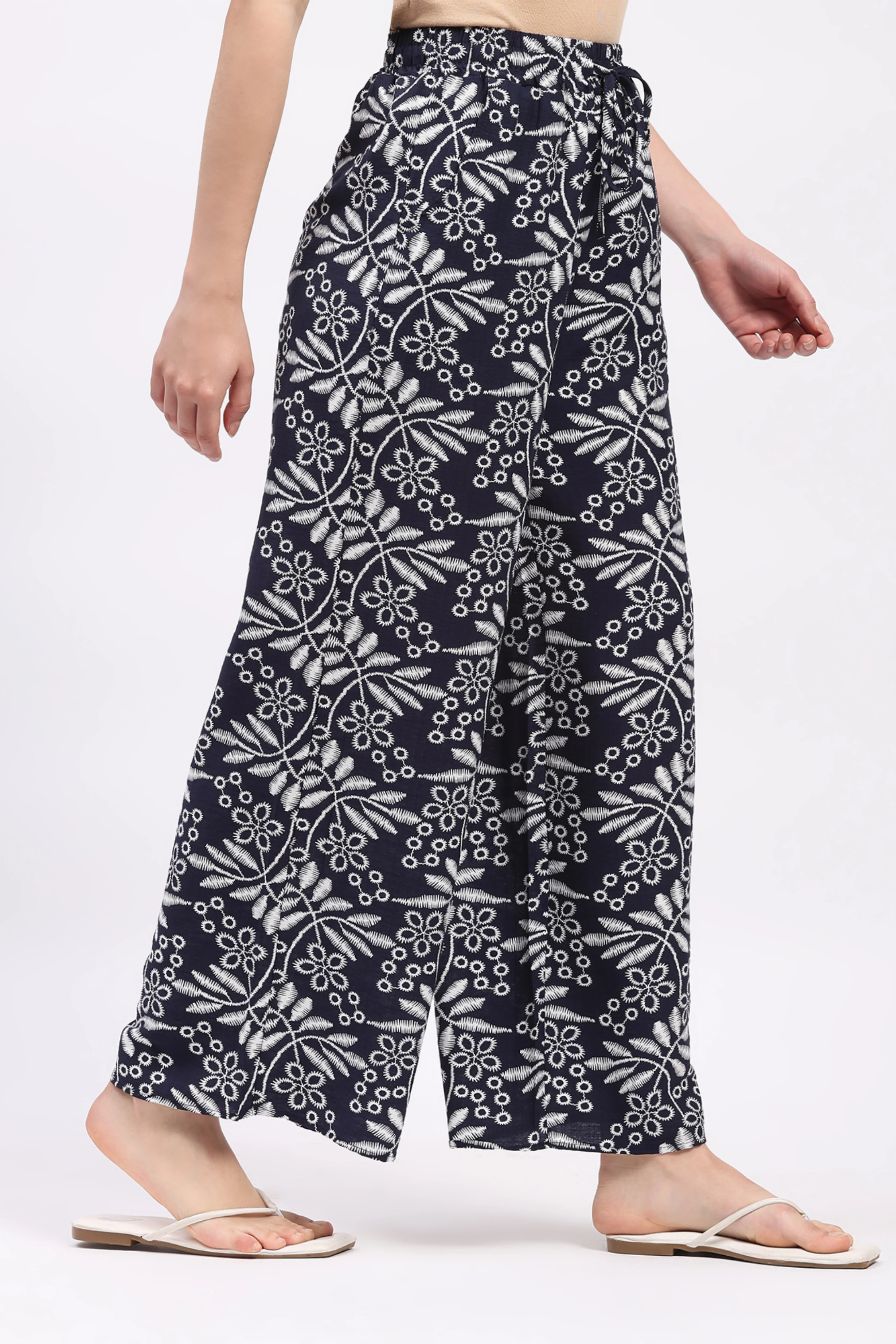 Navy Blue Leaf & Floral Print Rayon Co-ord Set - Image 6
