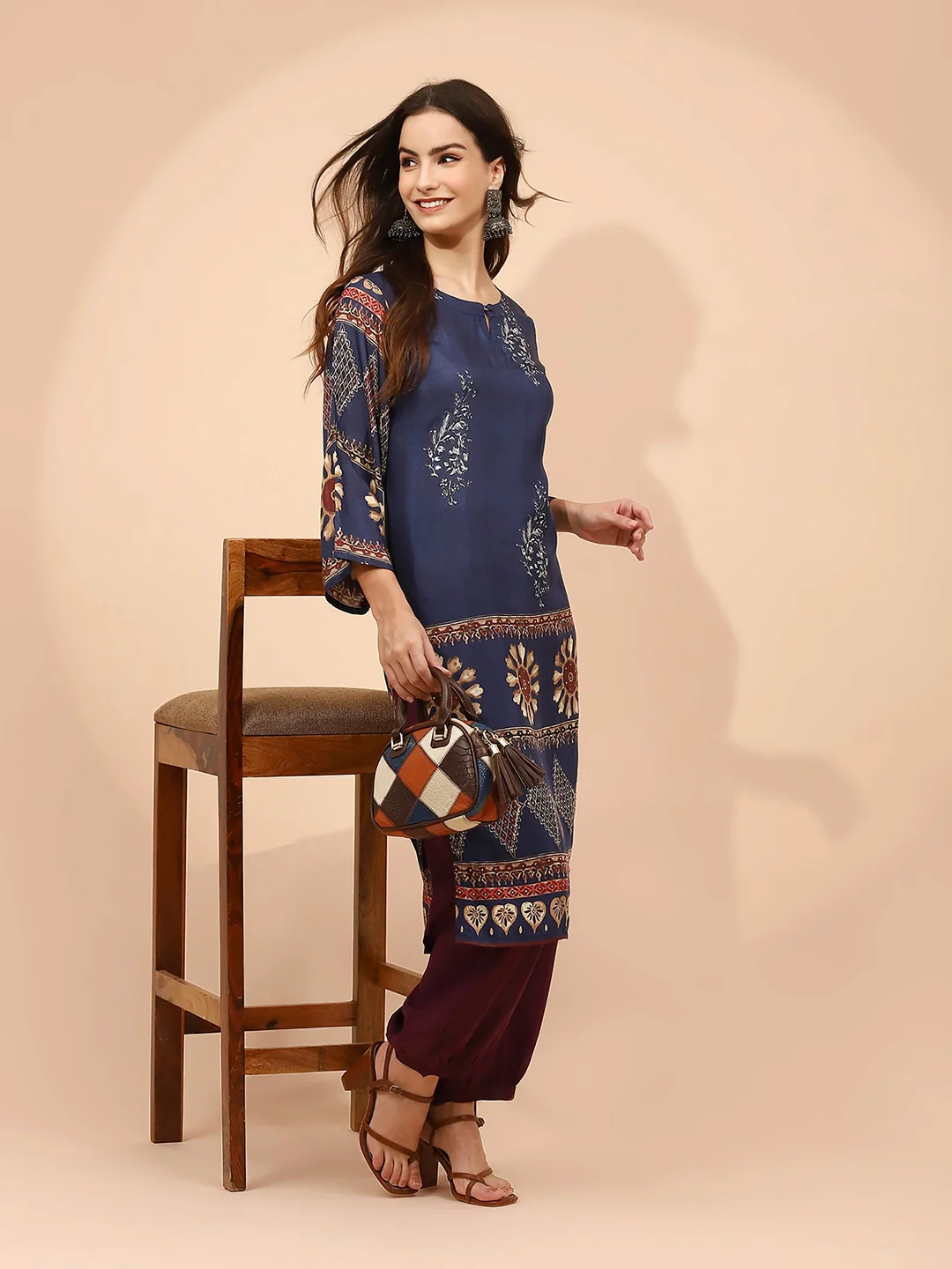 Navy Blue Muslin Long Tunic Set - Image 16