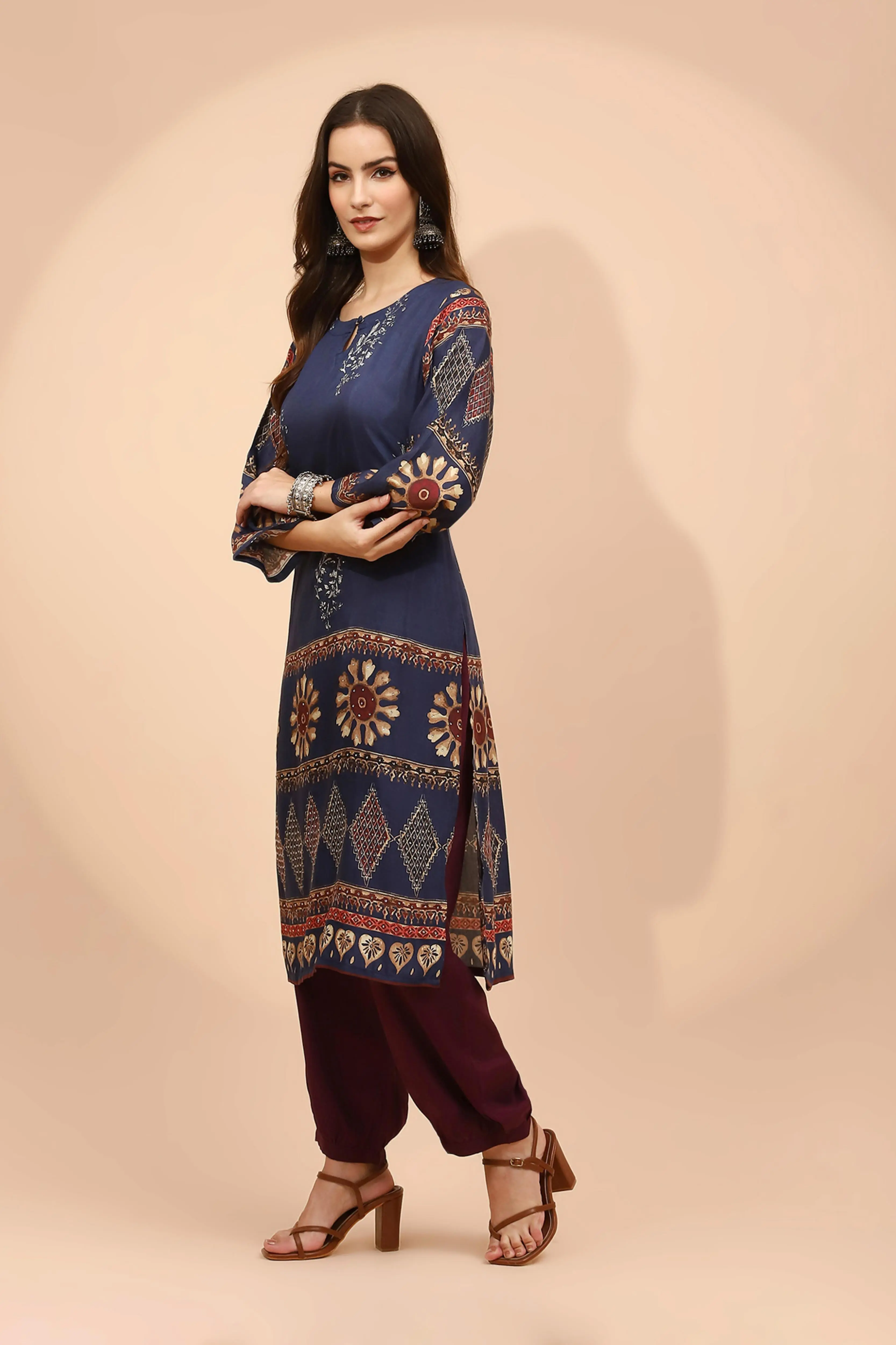 Navy Blue Muslin Long Tunic Set - Image 2