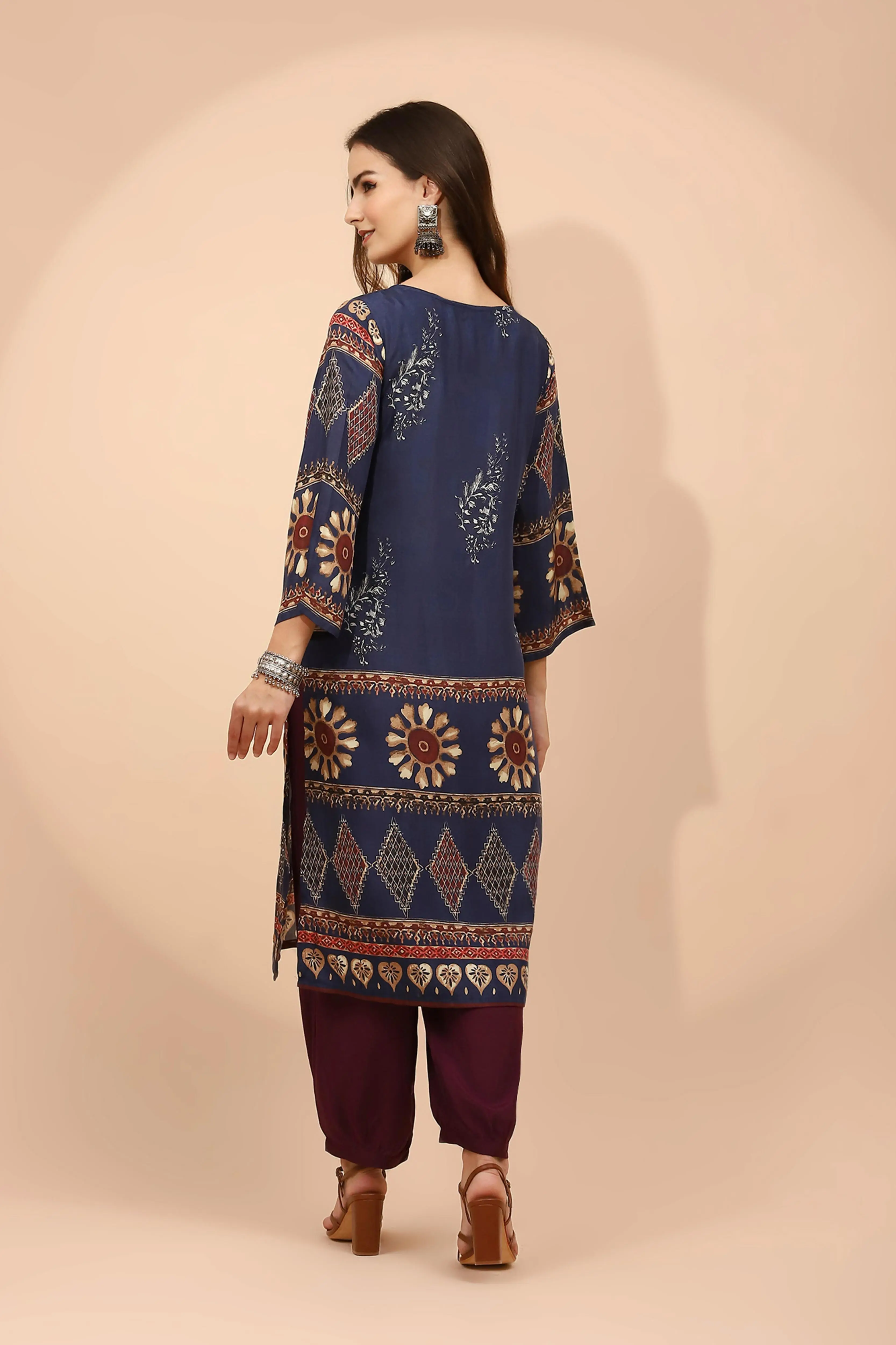 Navy Blue Muslin Long Tunic Set - Image 4